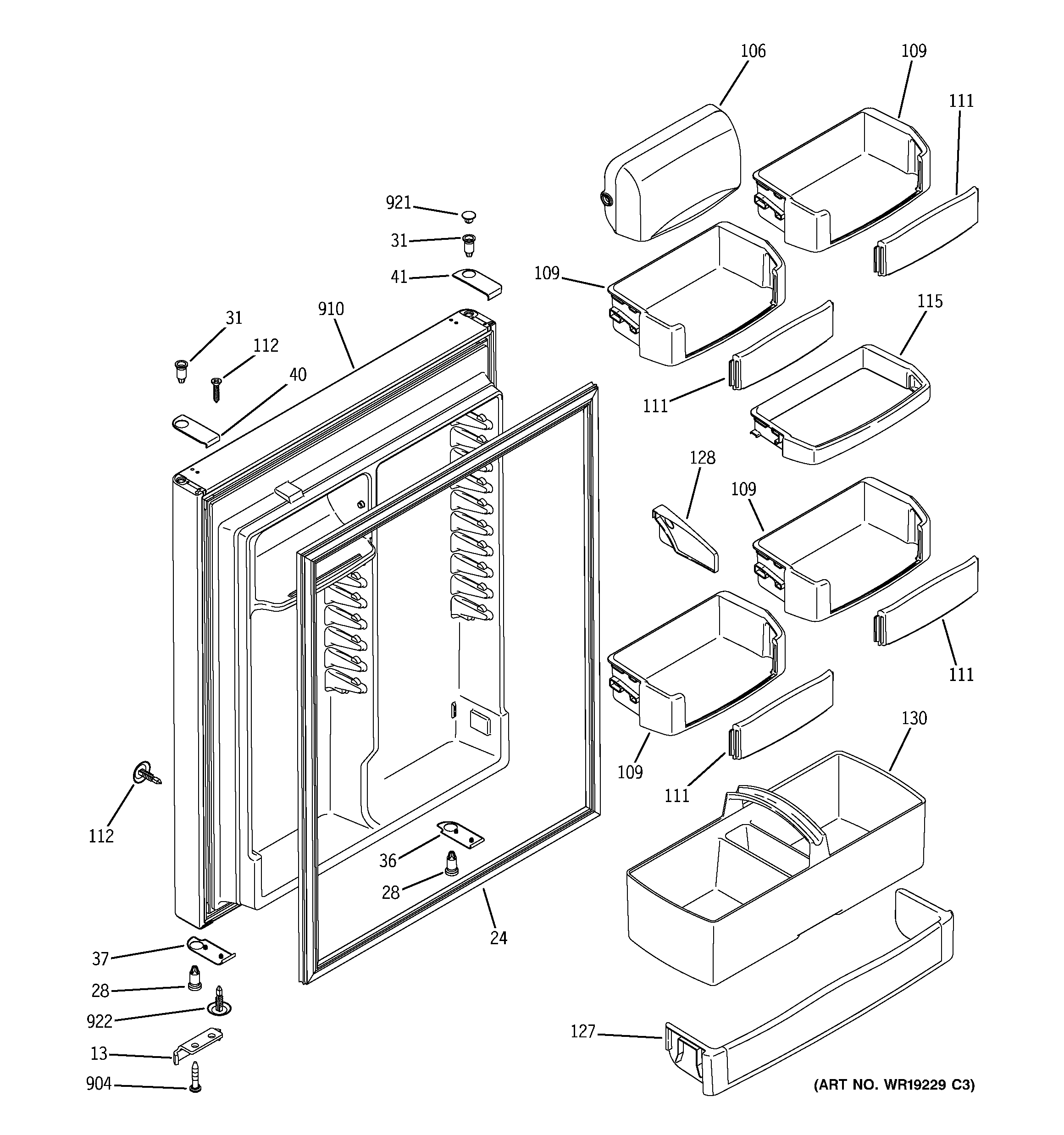 GE PTG22SBSARSS fresh food door diagram
