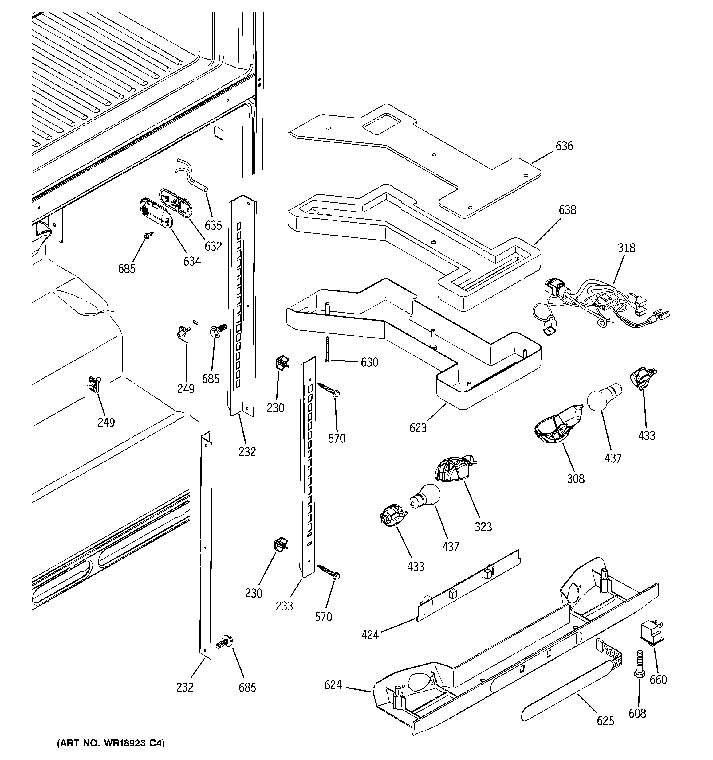 GE PTG22SBSARSS fresh food section diagram