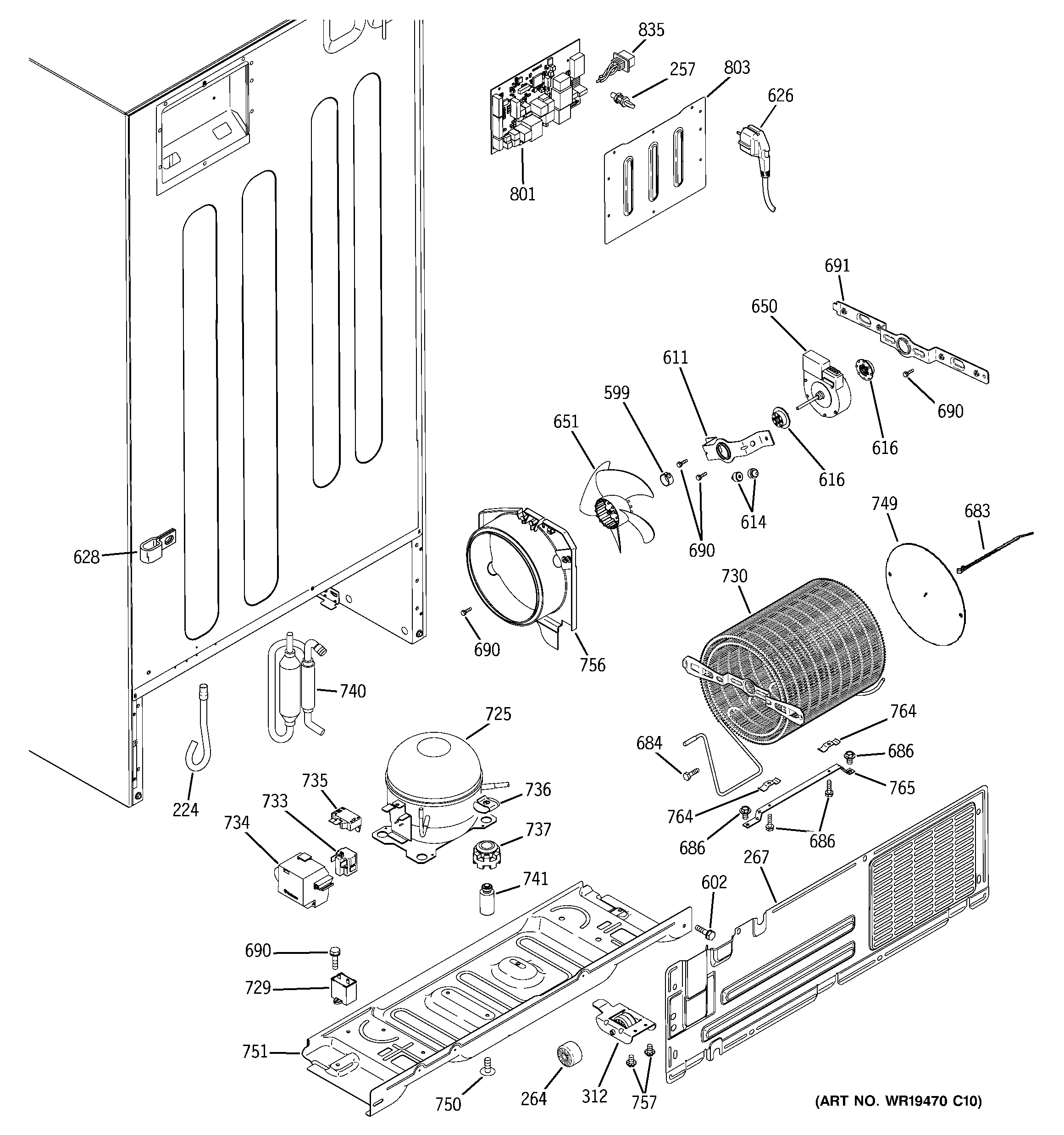 GE PTG22SBSARSS sealed system & mother board diagram