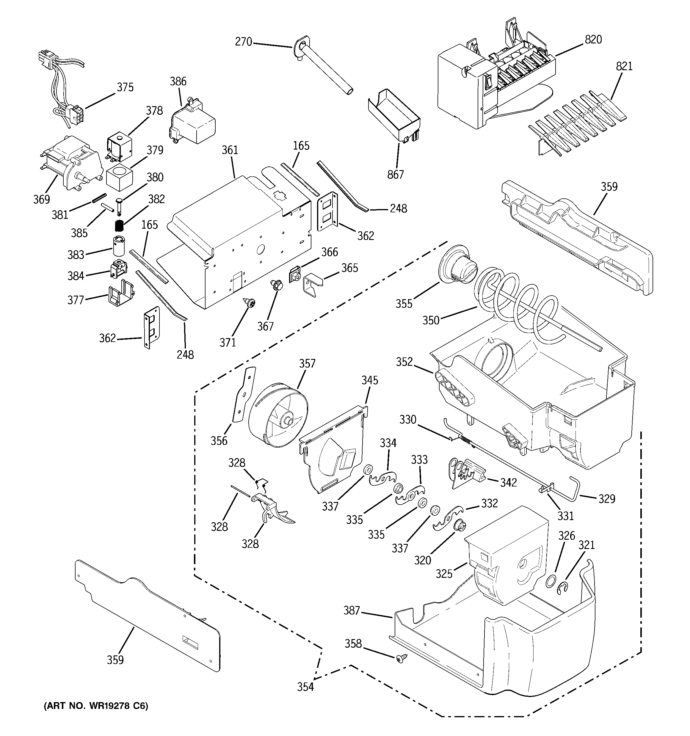 GE PSH23PSRCSV ice maker & dispenser diagram