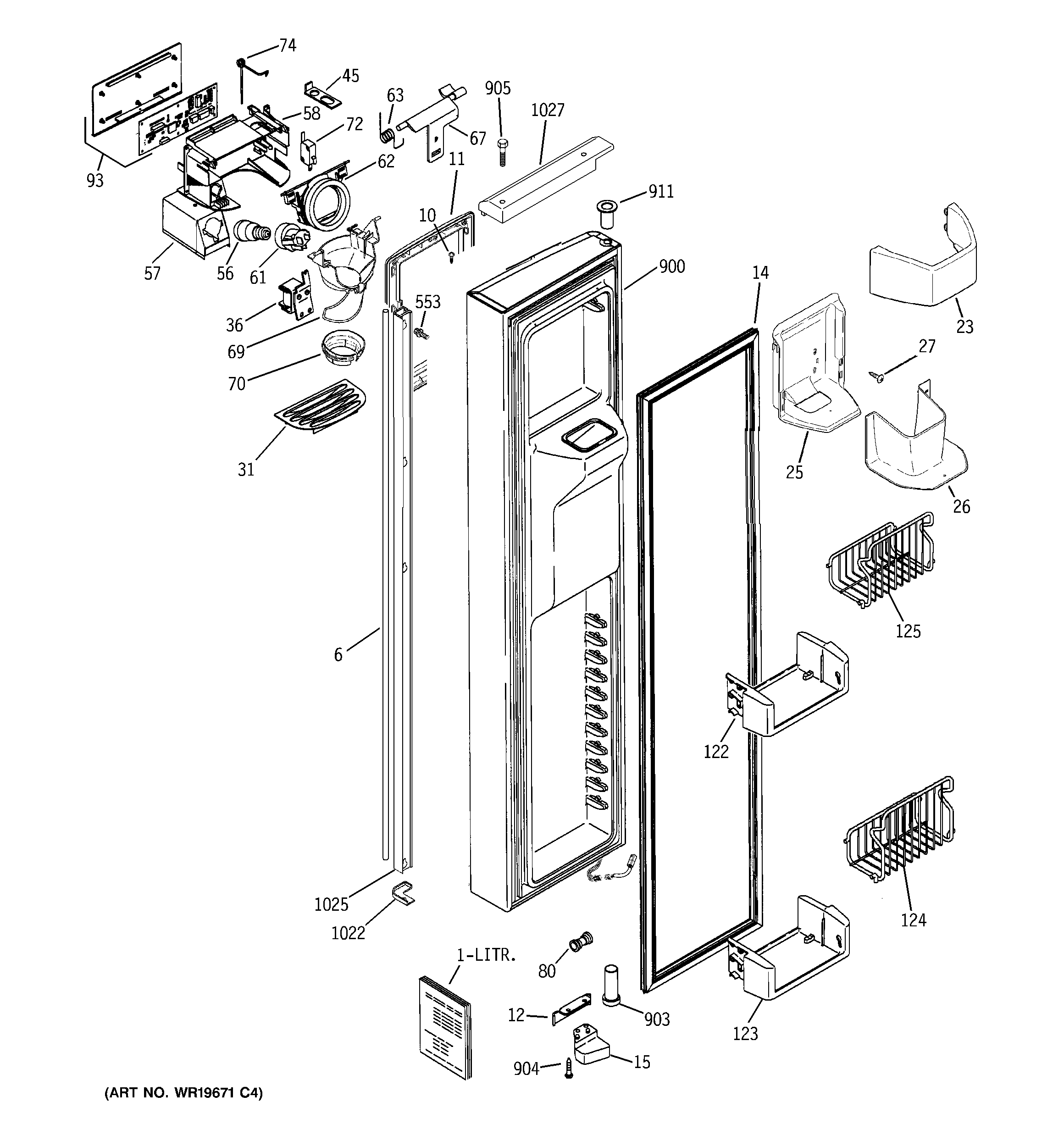 GE PSH23PGRCWW freezer door diagram