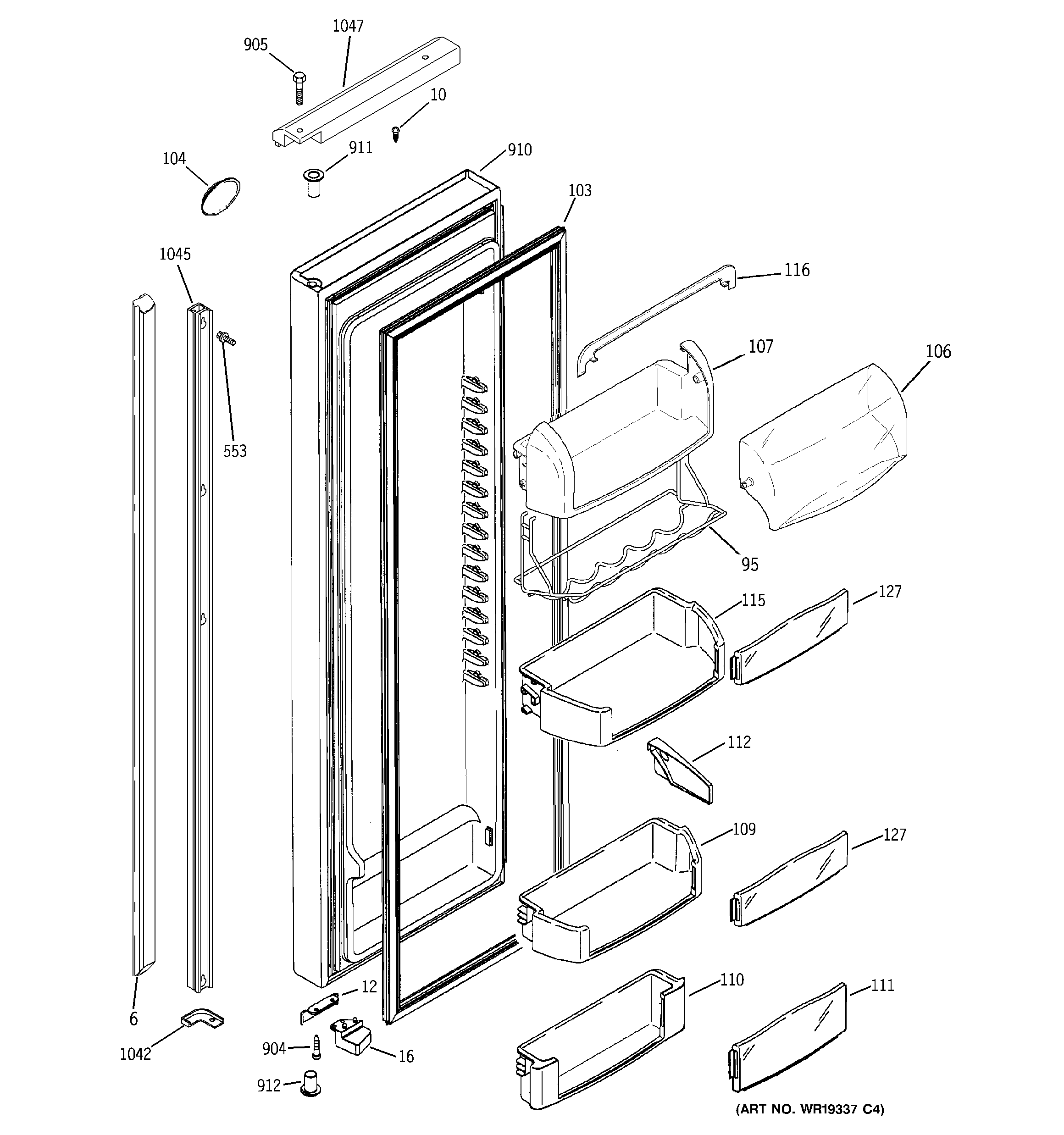 GE PSH23PGRCWW fresh food door diagram