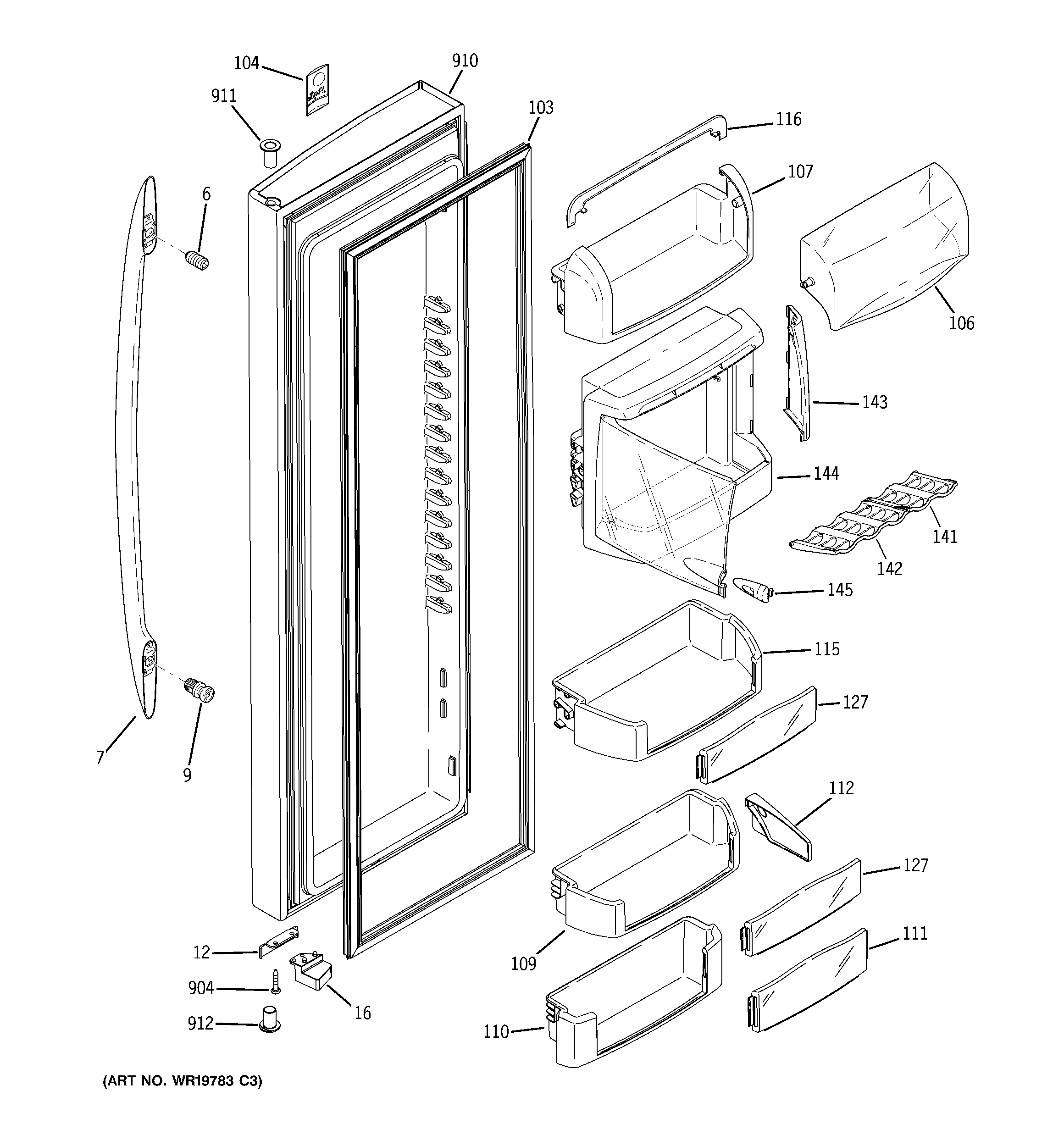 GE PSW23PSSBKSS fresh food door diagram