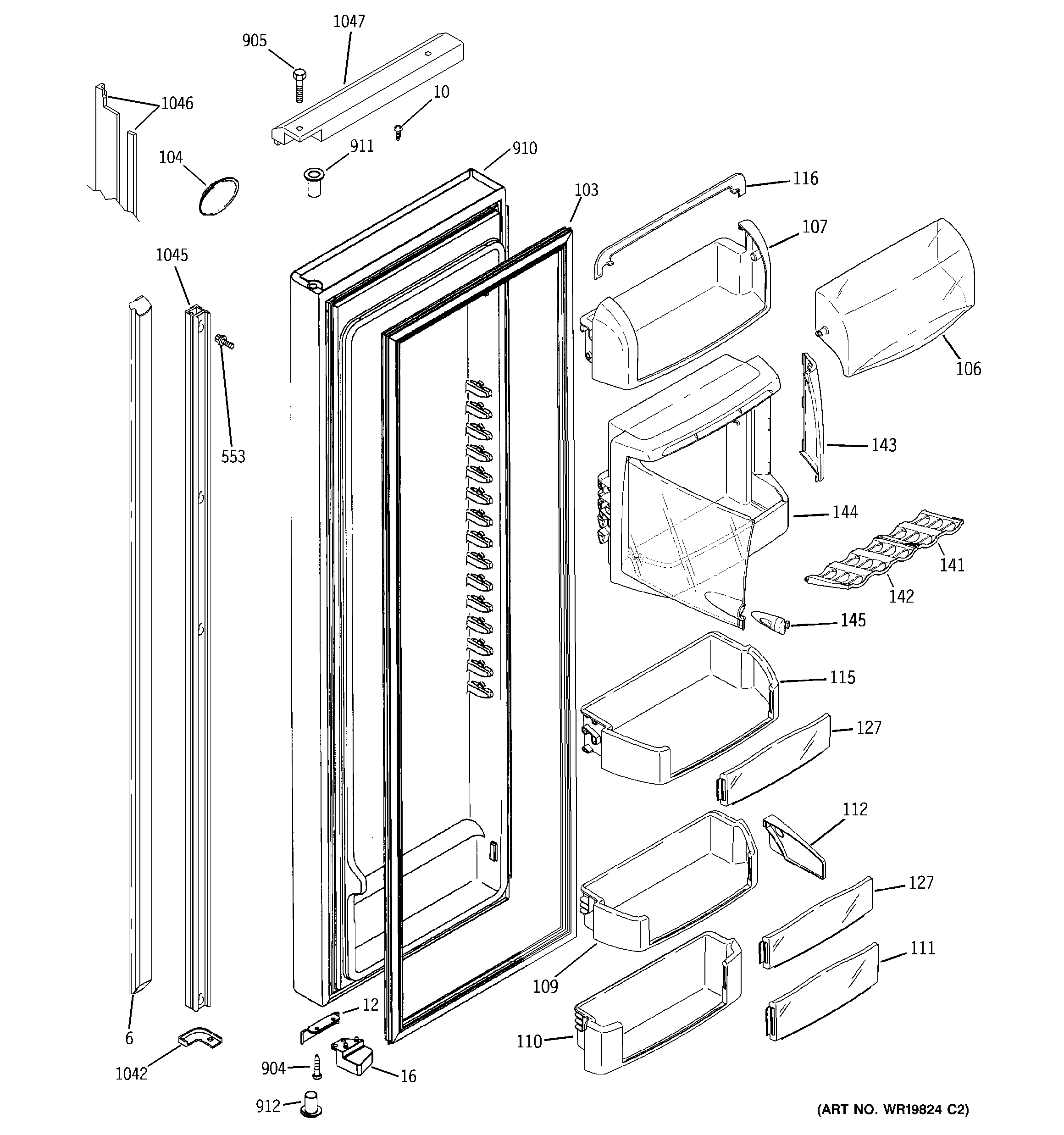 GE PSH23PGSBBV fresh food door diagram