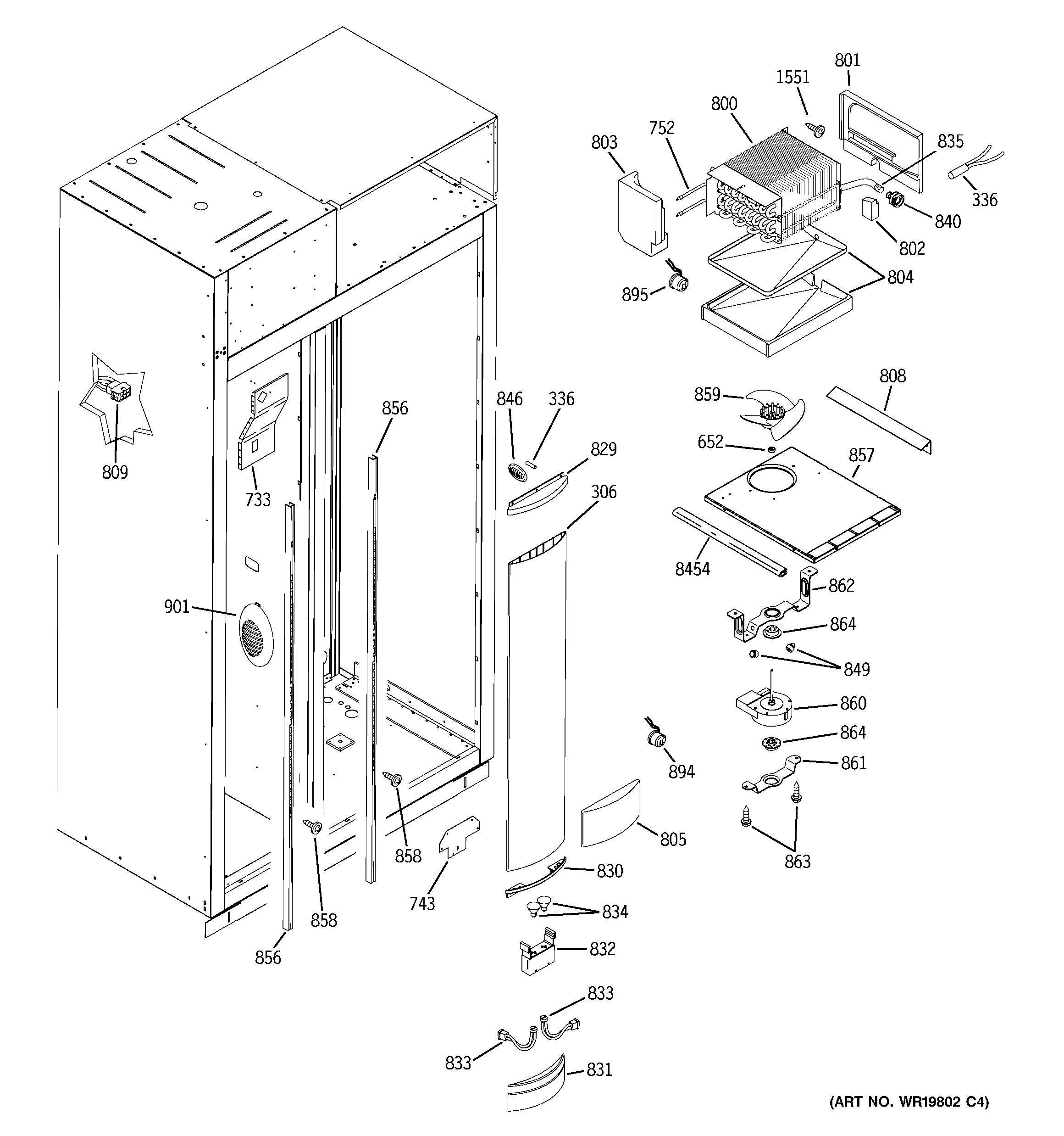 GE ZISB360DRD freezer section diagram