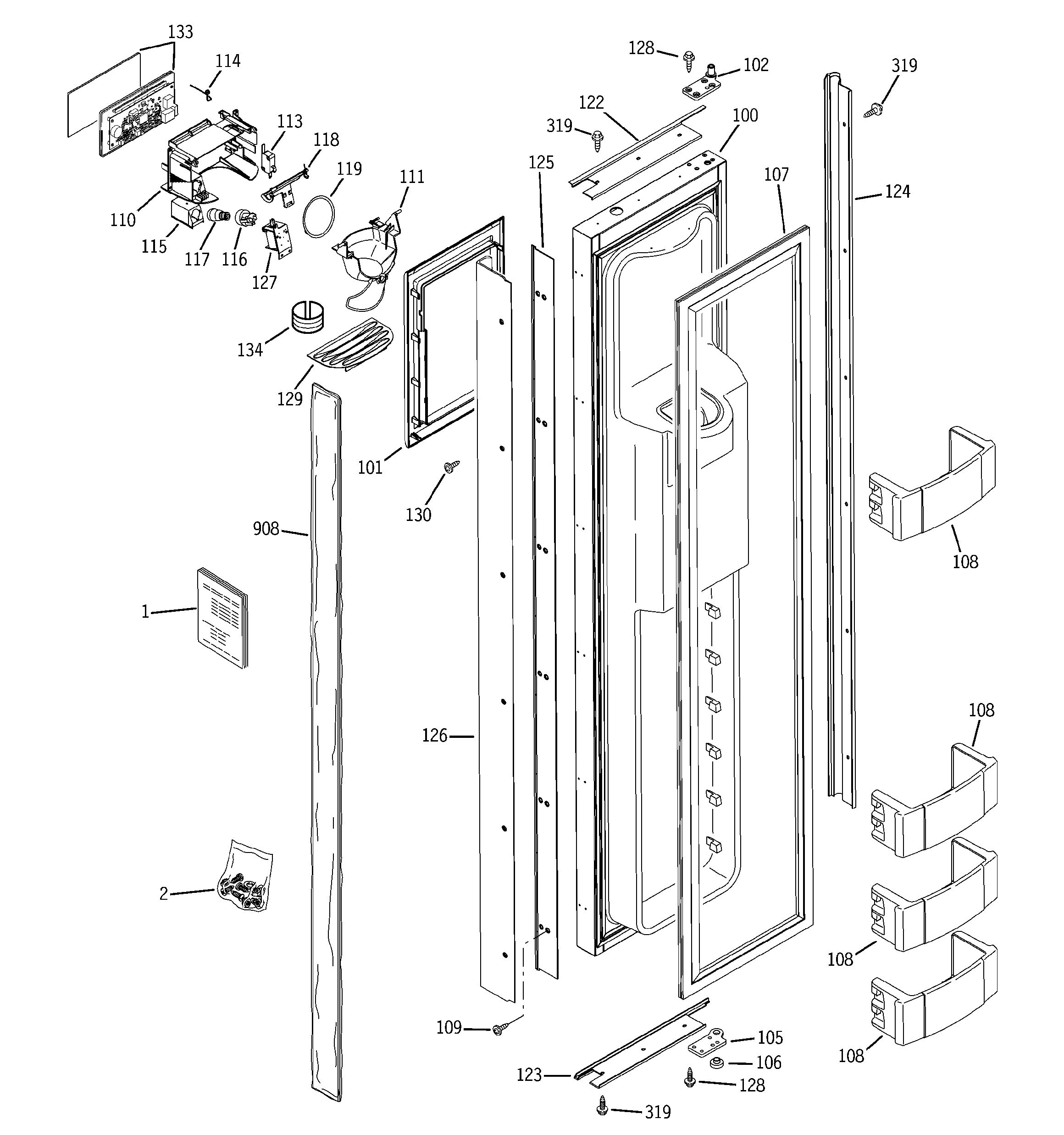 GE ZISB420DRD freezer door diagram