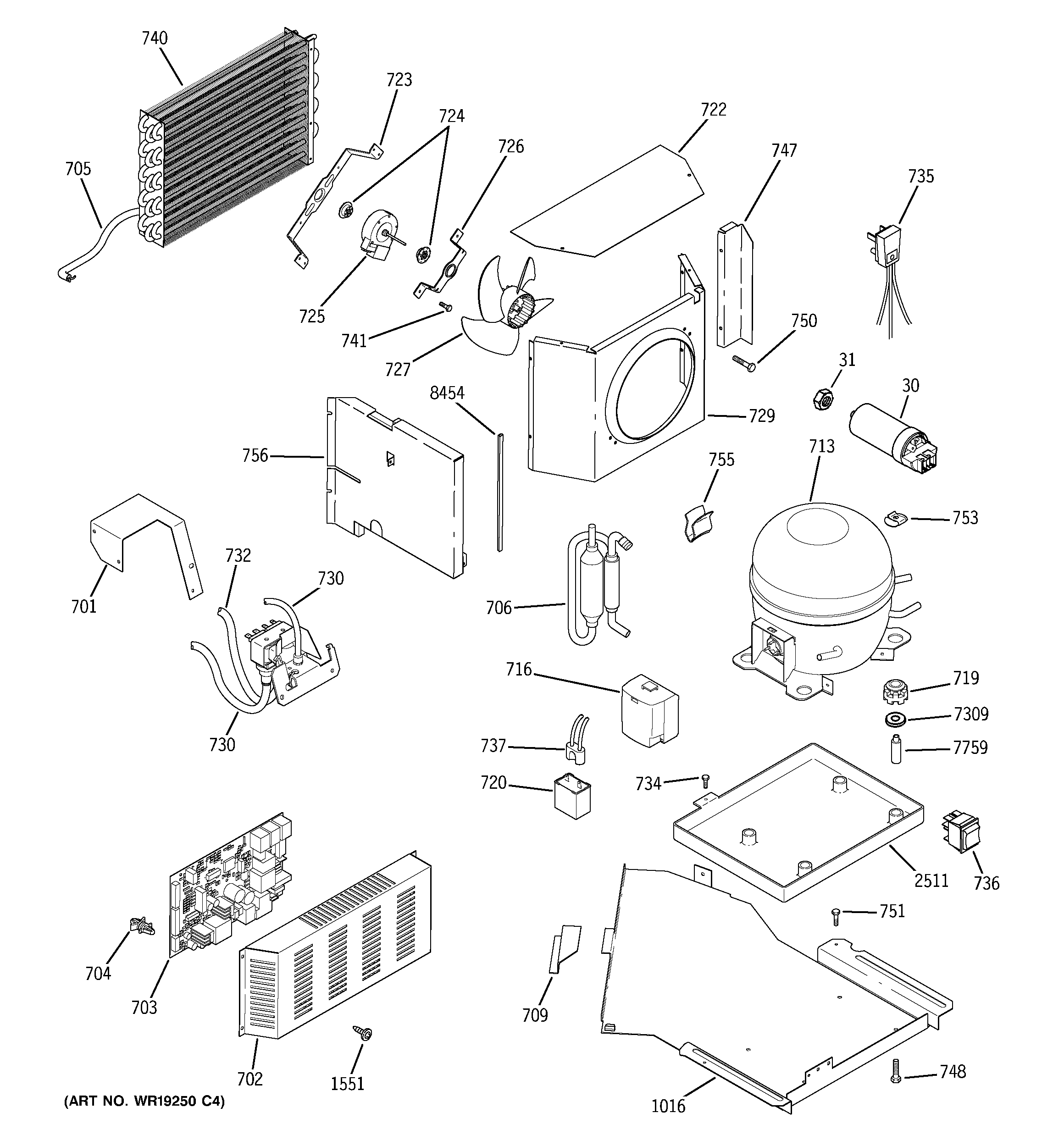 GE ZSGS420DMCSS sealed system & mother board diagram