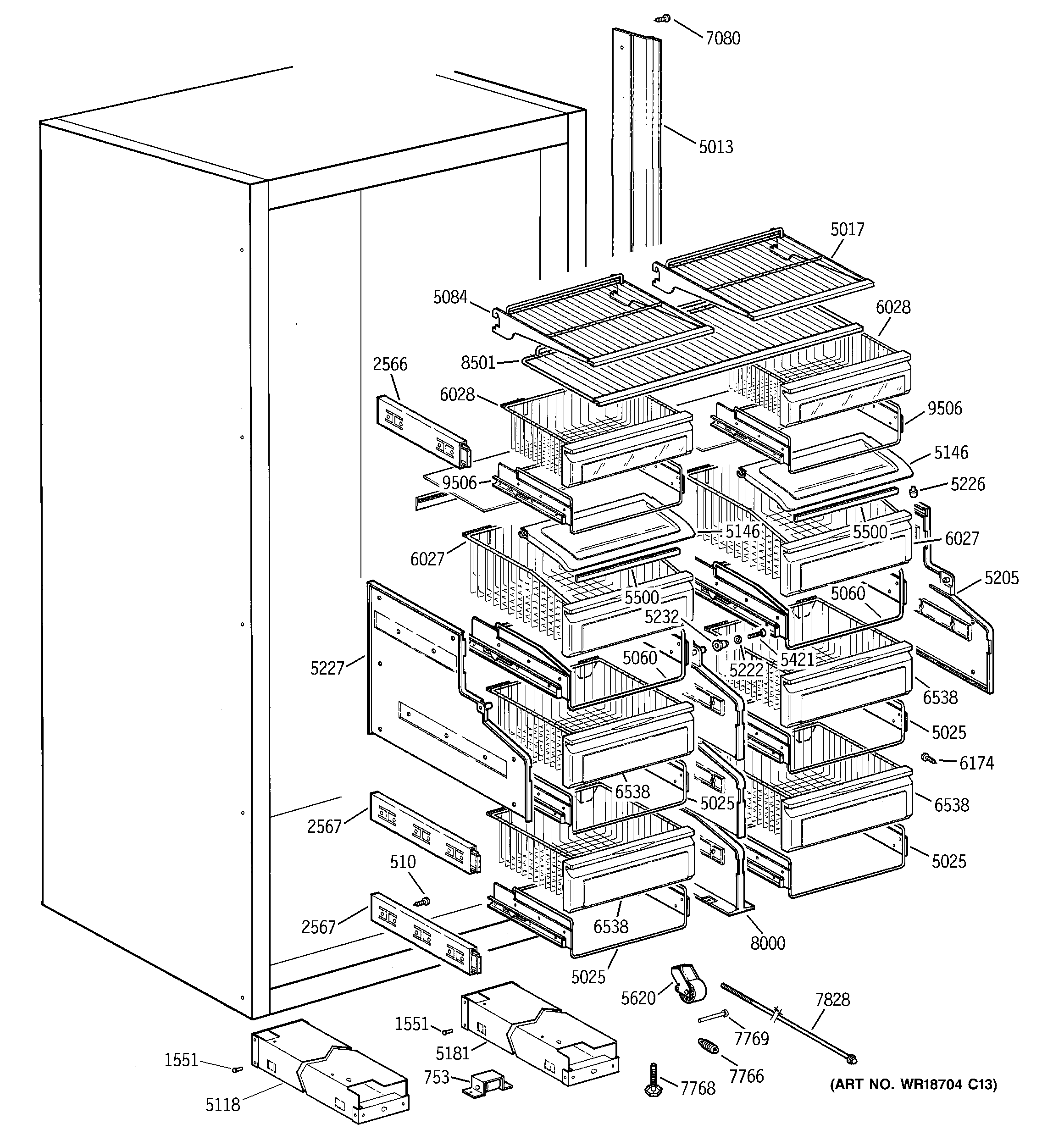 GE ZIF36NMELH shelves & drawers diagram