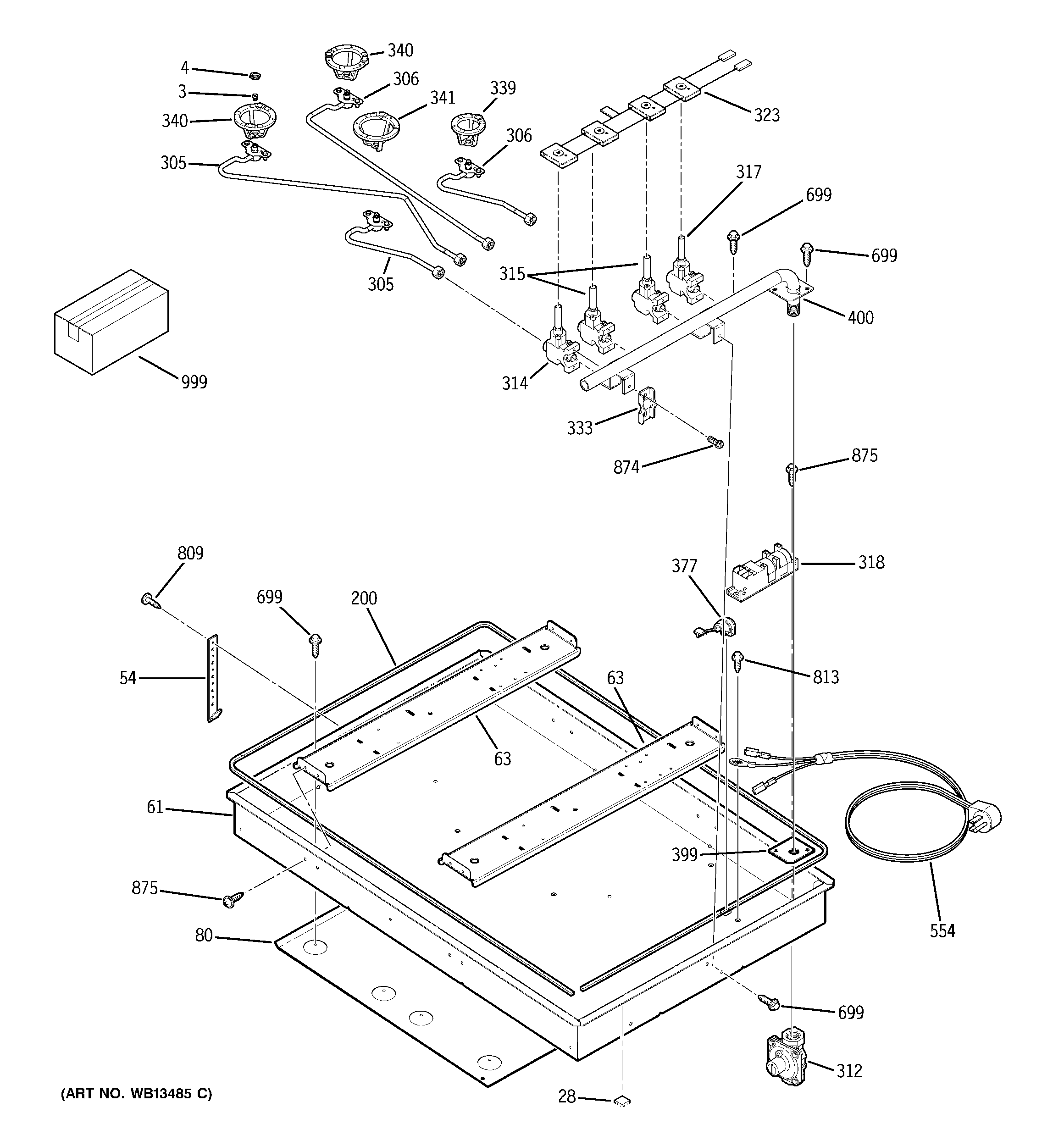 GE JGP330BEK1BB burner parts diagram