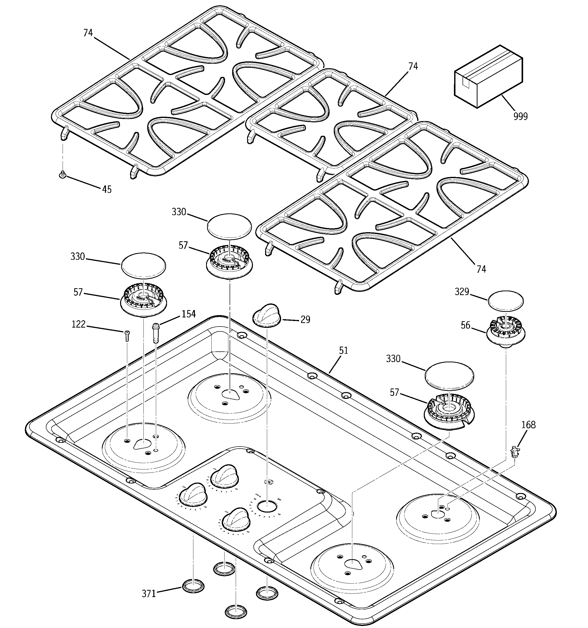 GE JGP628SEK1SS cooktop diagram