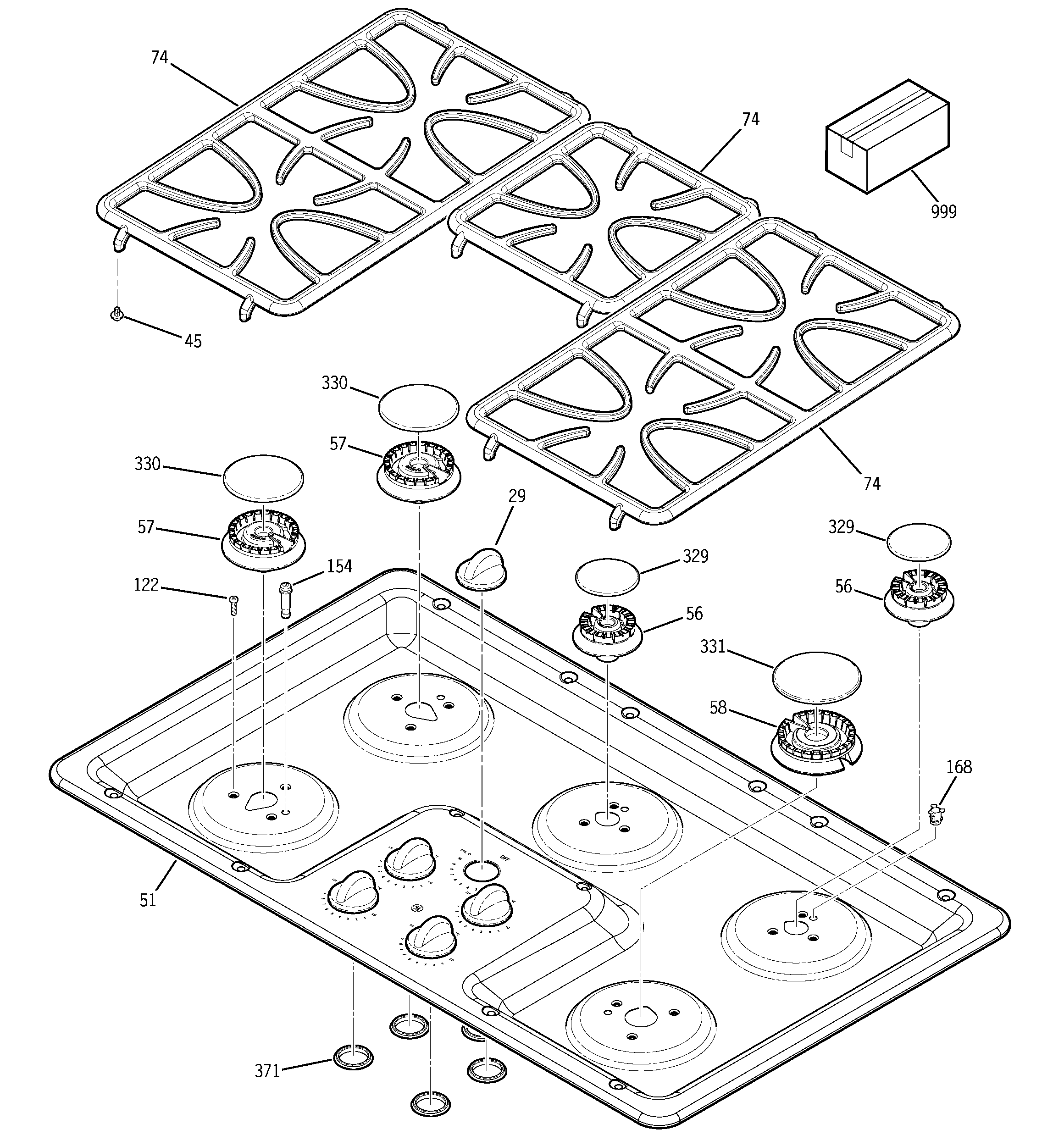 GE JGP630SEK1SS cooktop diagram