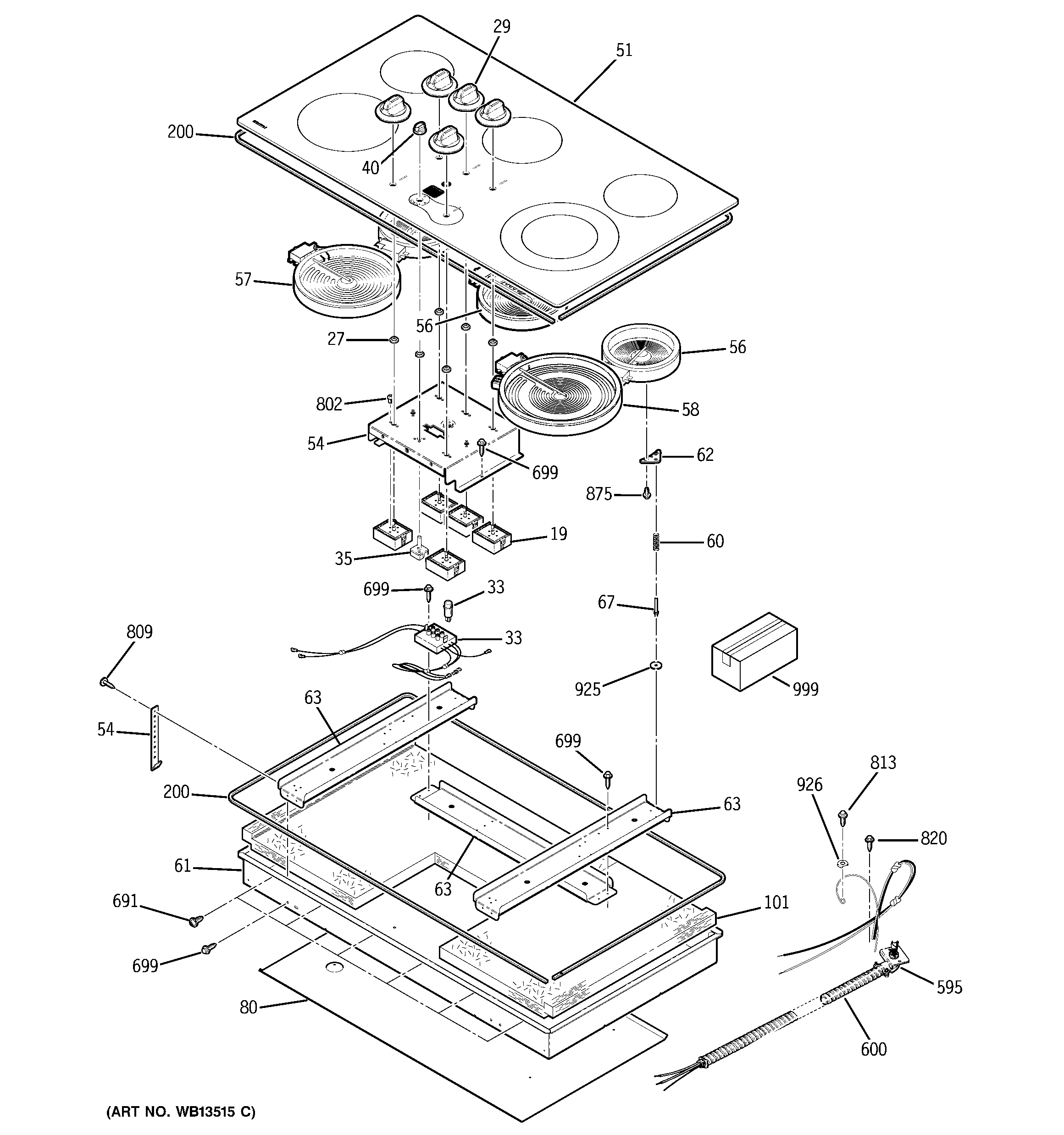 GE JP655BK1BB cooktop parts diagram