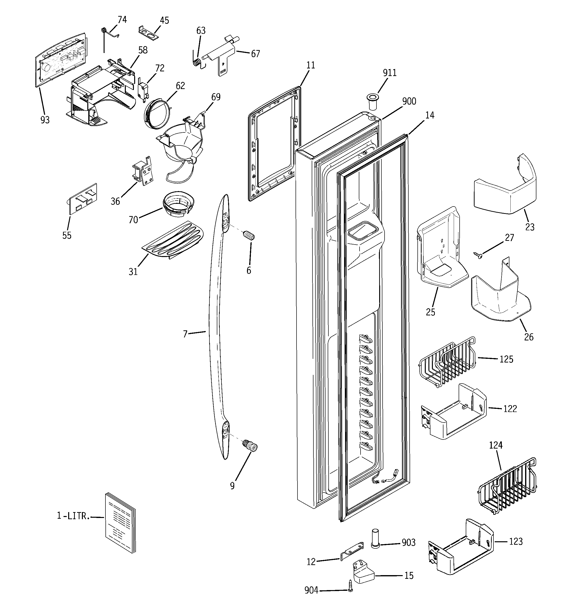 GE PSC23PSSASS freezer door diagram