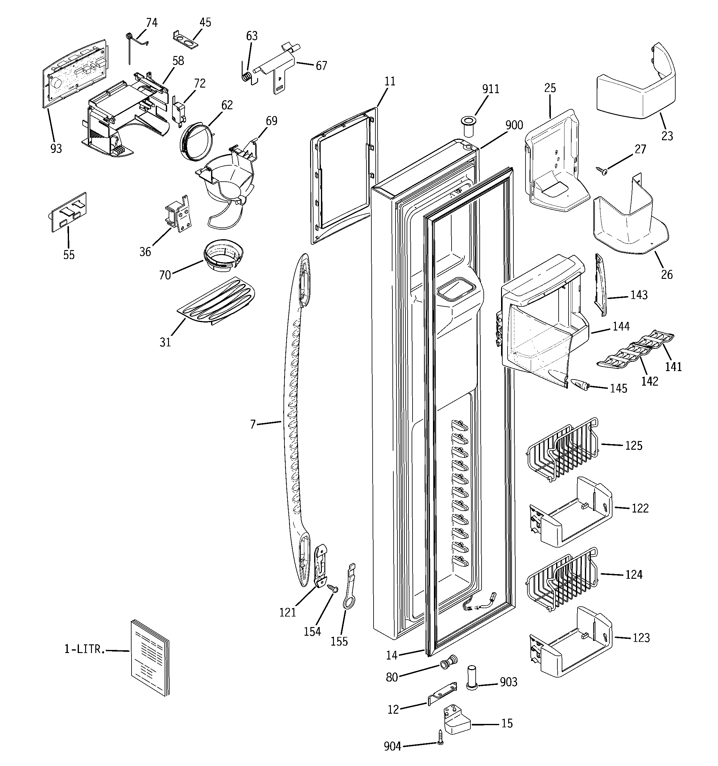 GE PSF26PGSAWW freezer door diagram
