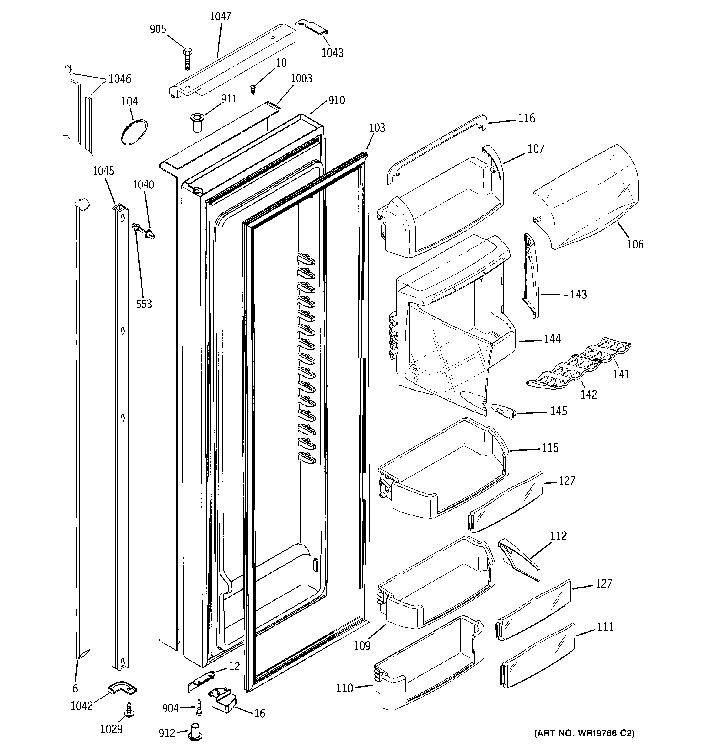GE PSH23PSSASV fresh food door diagram