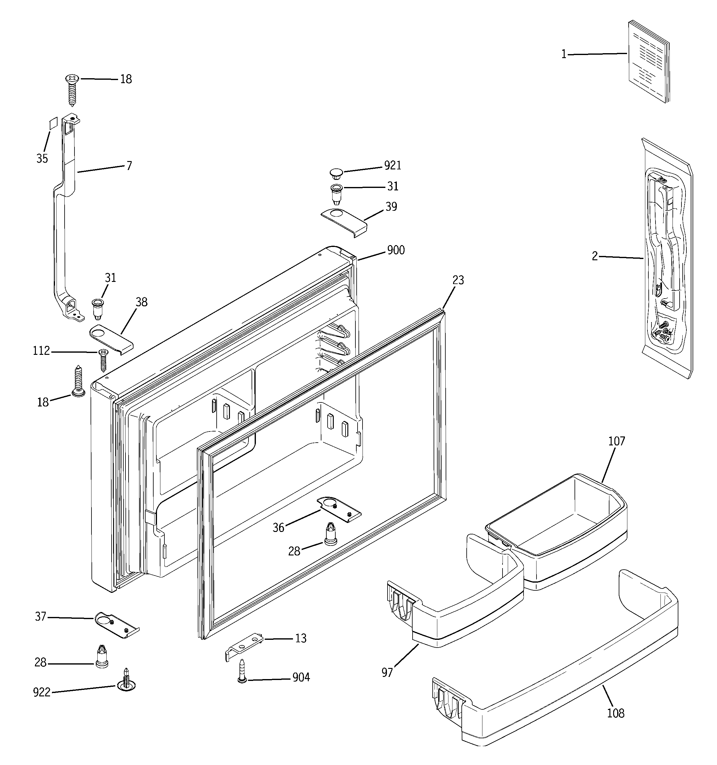 GE GTS22KBPARWW freezer door diagram