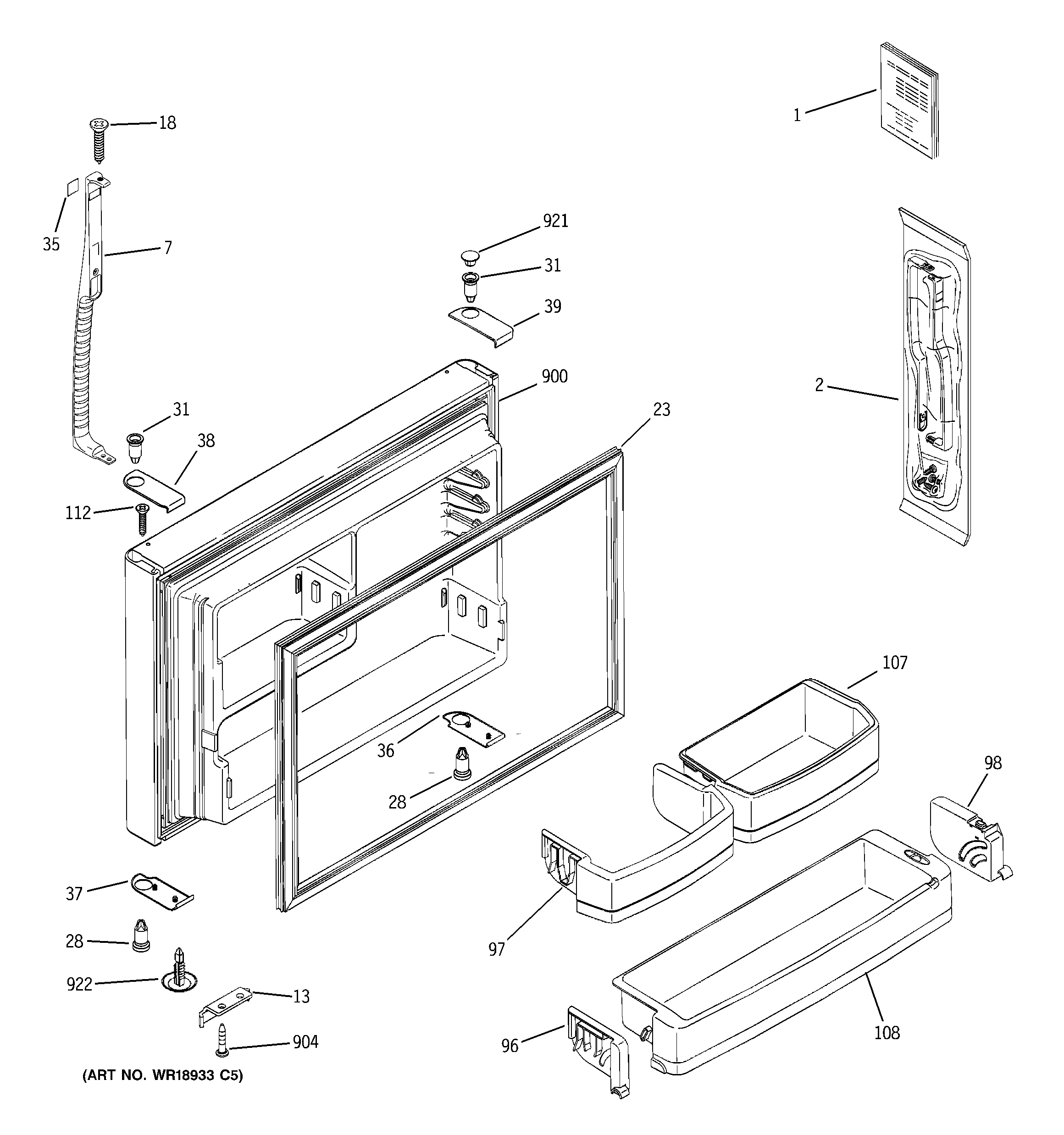GE GTS22QBNARWW freezer door diagram