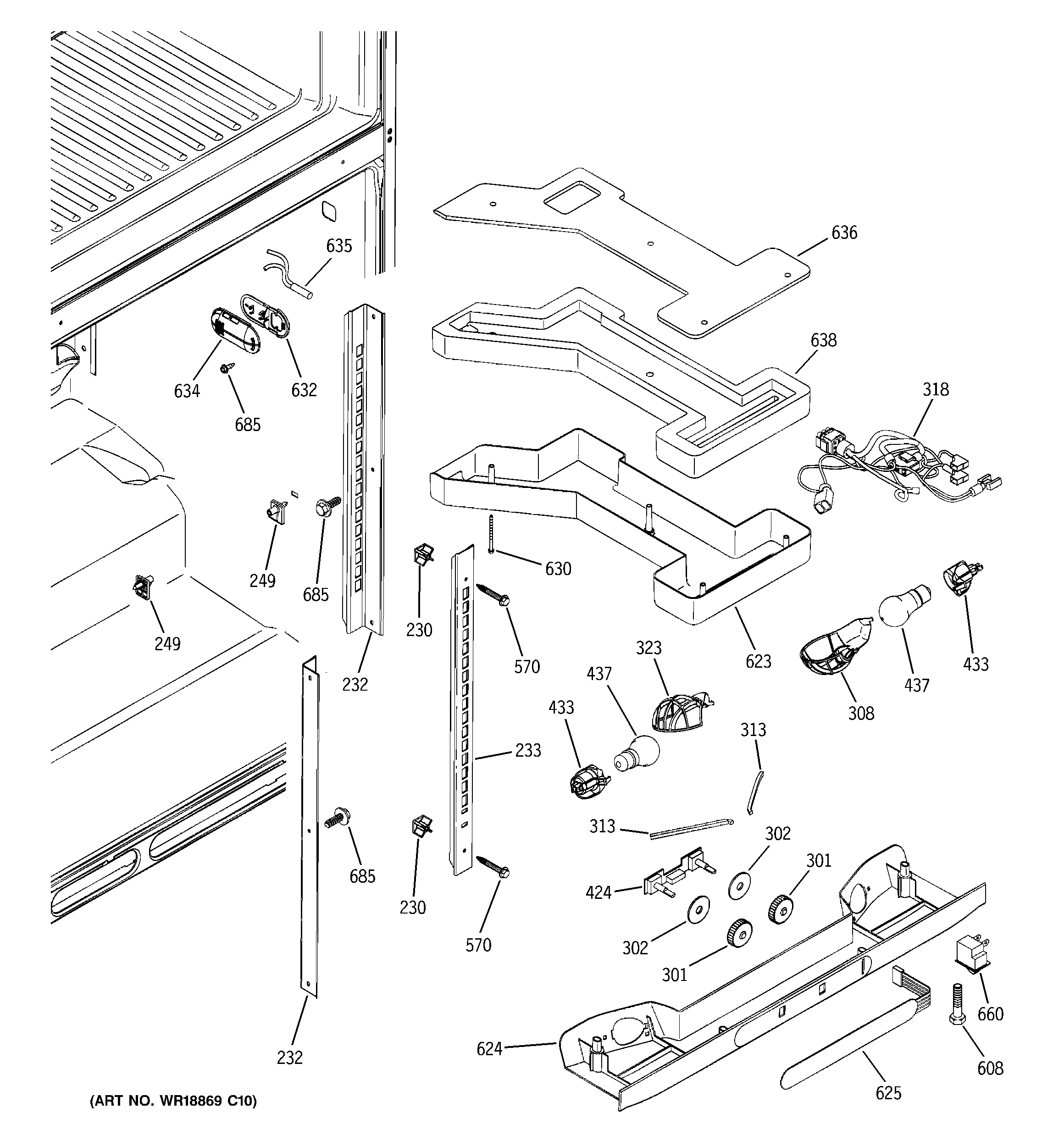GE GTS22QBNARWW fresh food section diagram