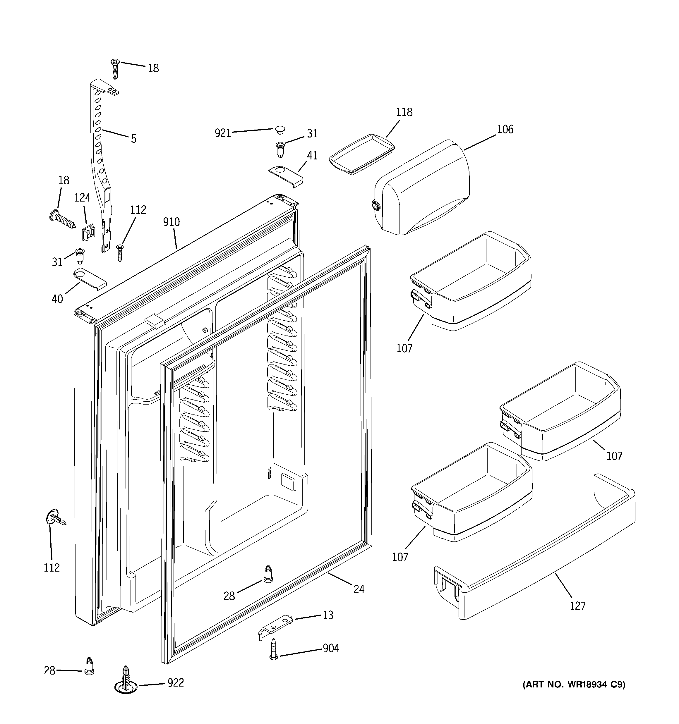 GE GTS22WCPARWW fresh food door diagram
