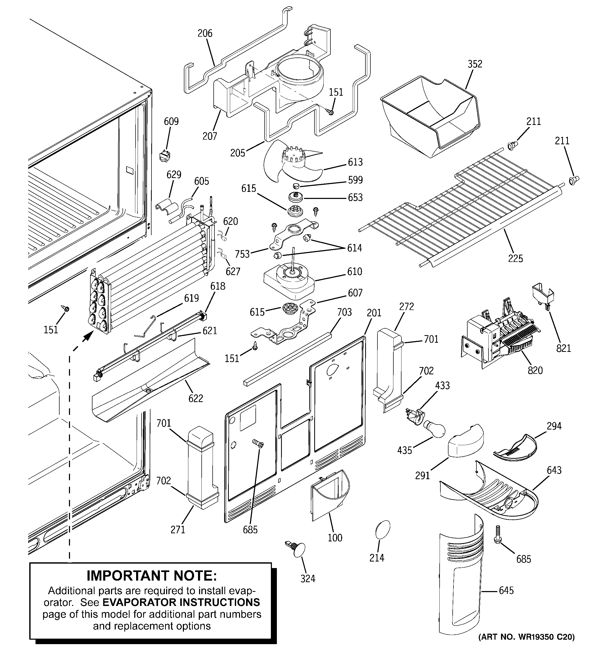 GE GTS22WCPARWW freezer section diagram