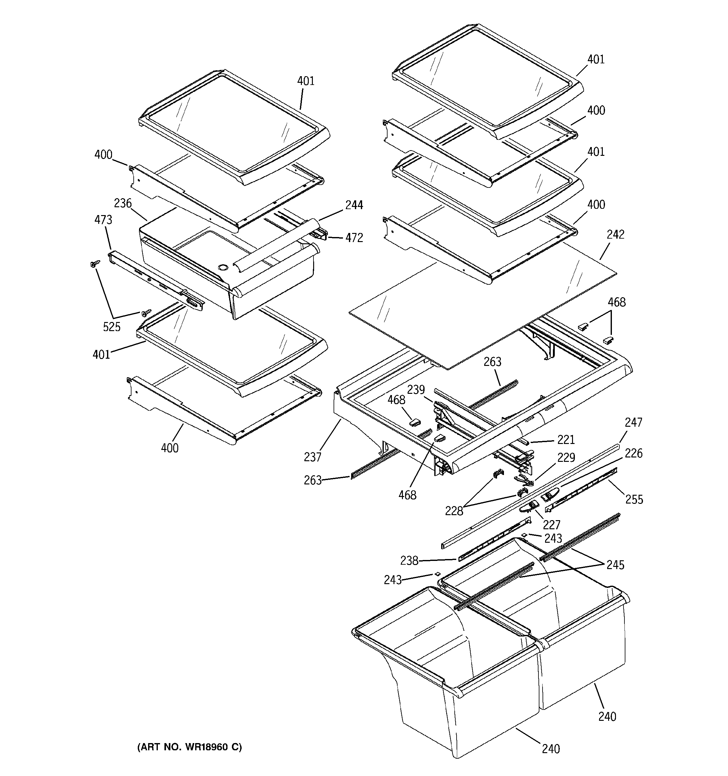 GE GTS22WCPARWW fresh food shelves diagram