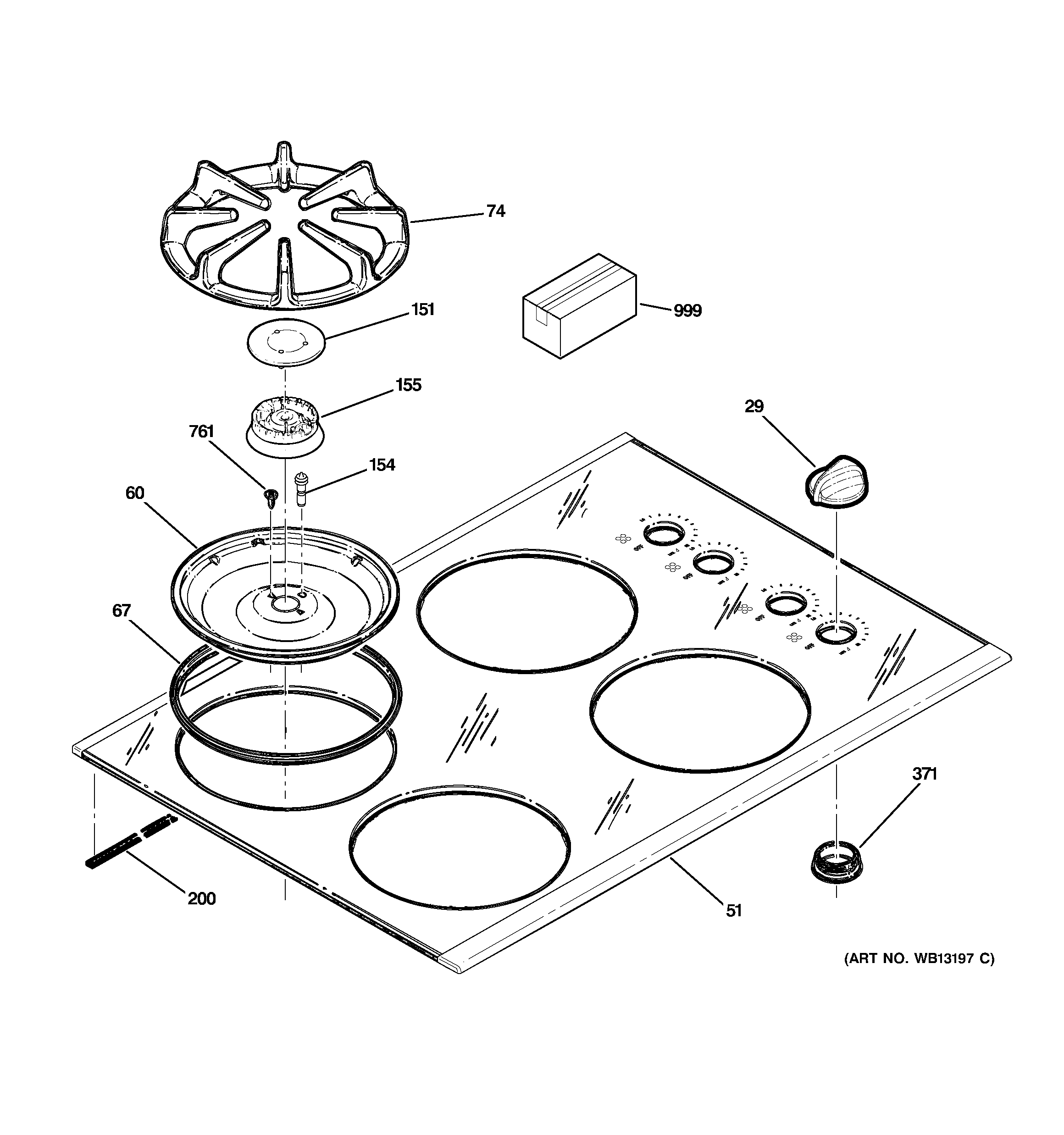 GE JGP337CEJ2CC control panel & cooktop diagram