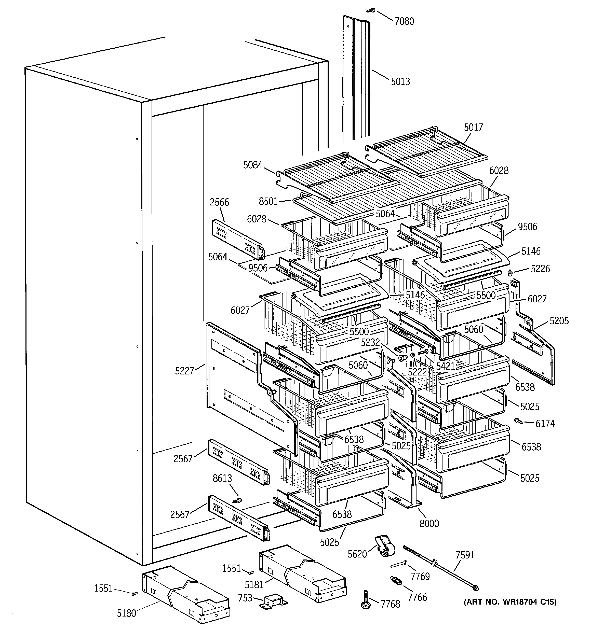 GE ZIFS36NMELH shelves & drawers diagram