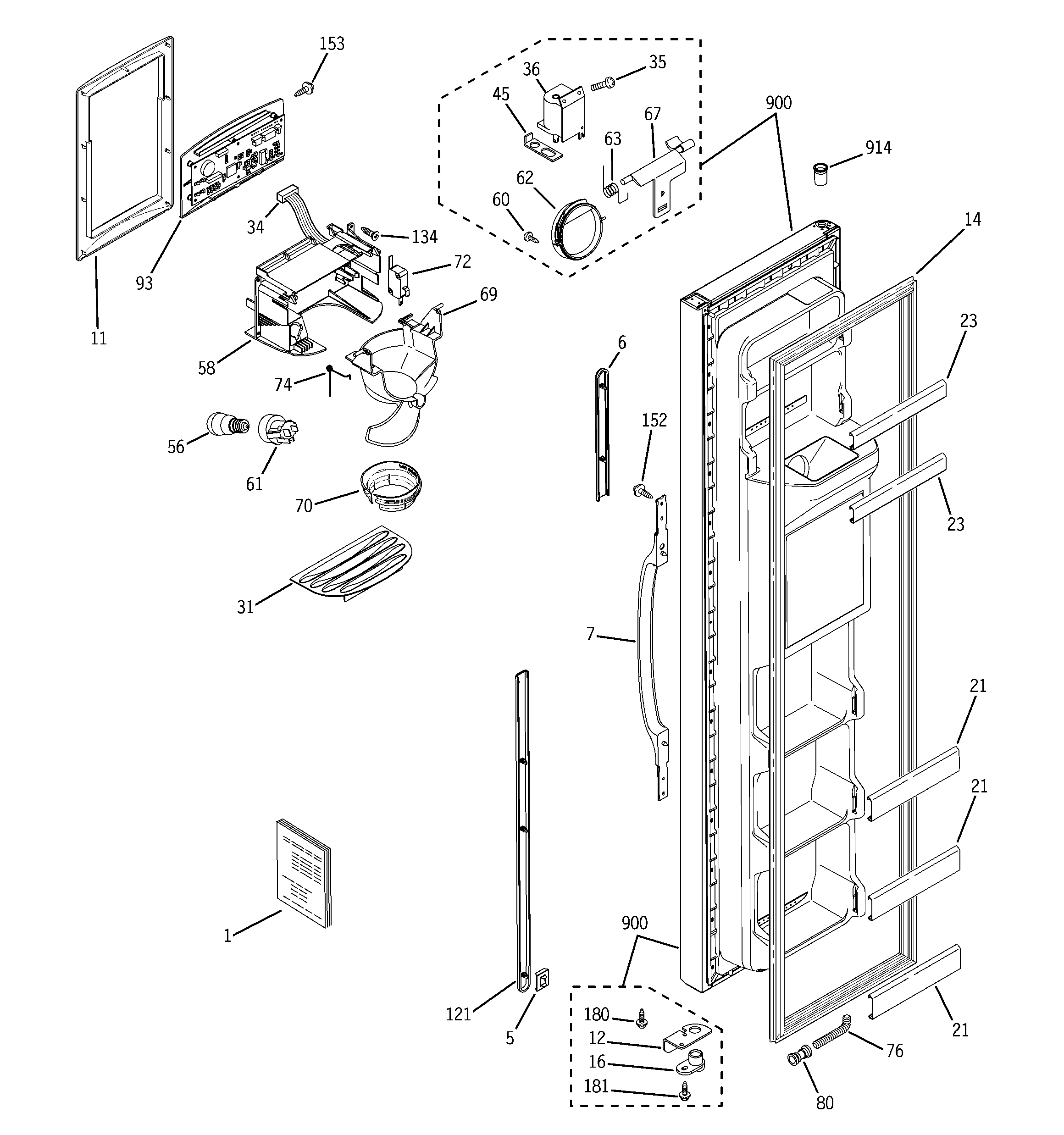 GE GSS22QGPHWW freezer door diagram