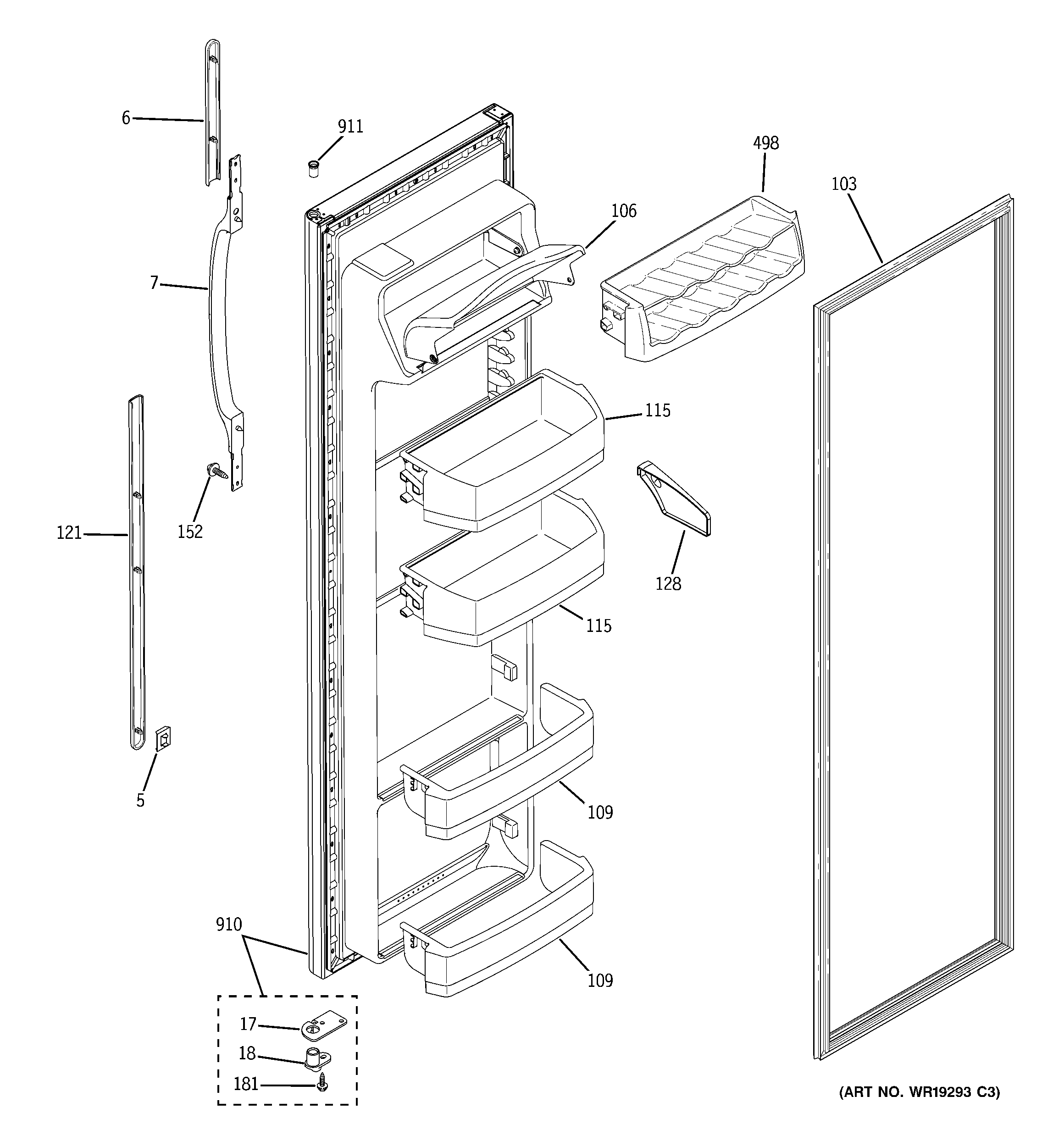 GE GSS22QGPHWW fresh food door diagram