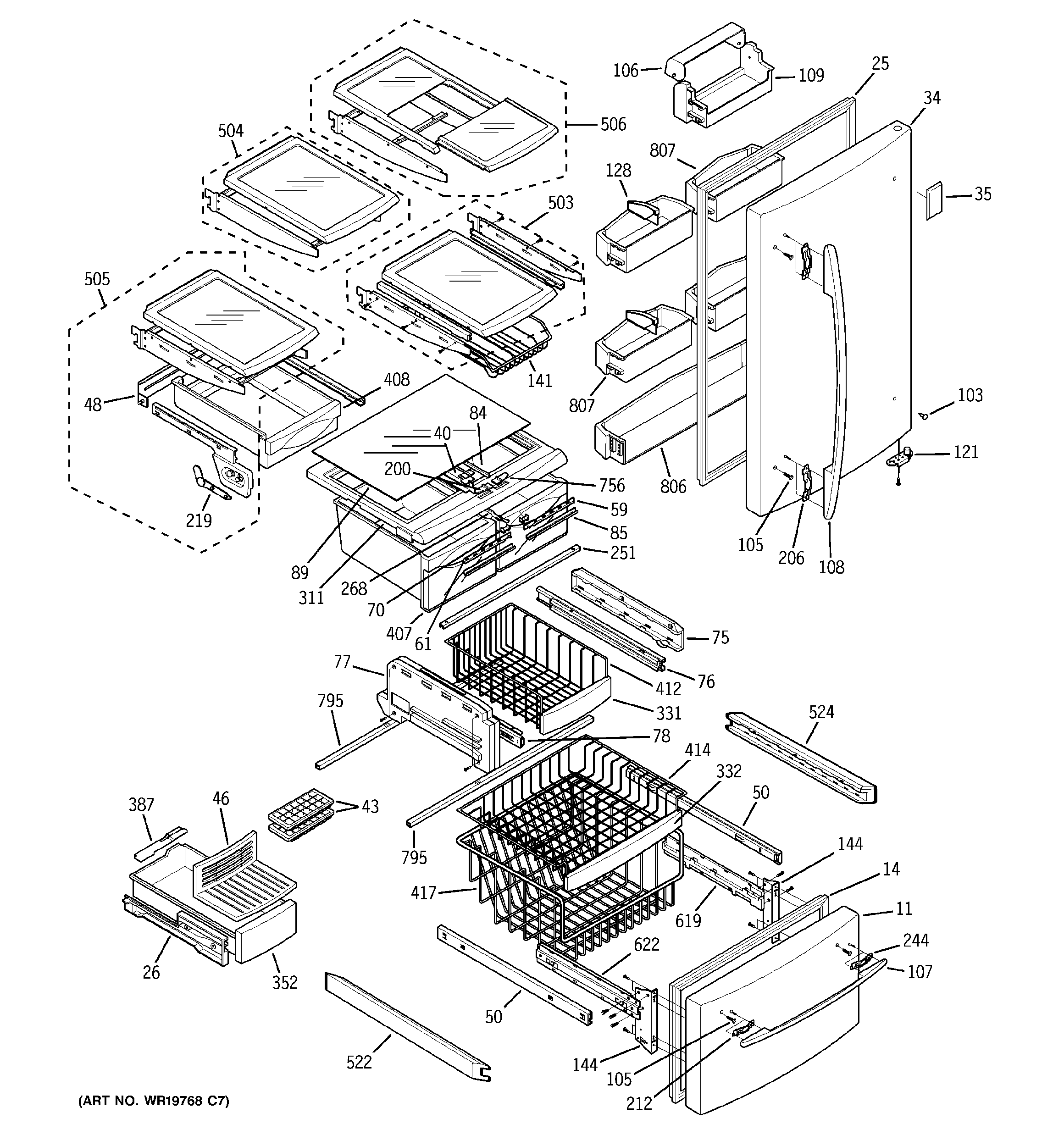 GE PDS20MBRAWW doors & shelves diagram