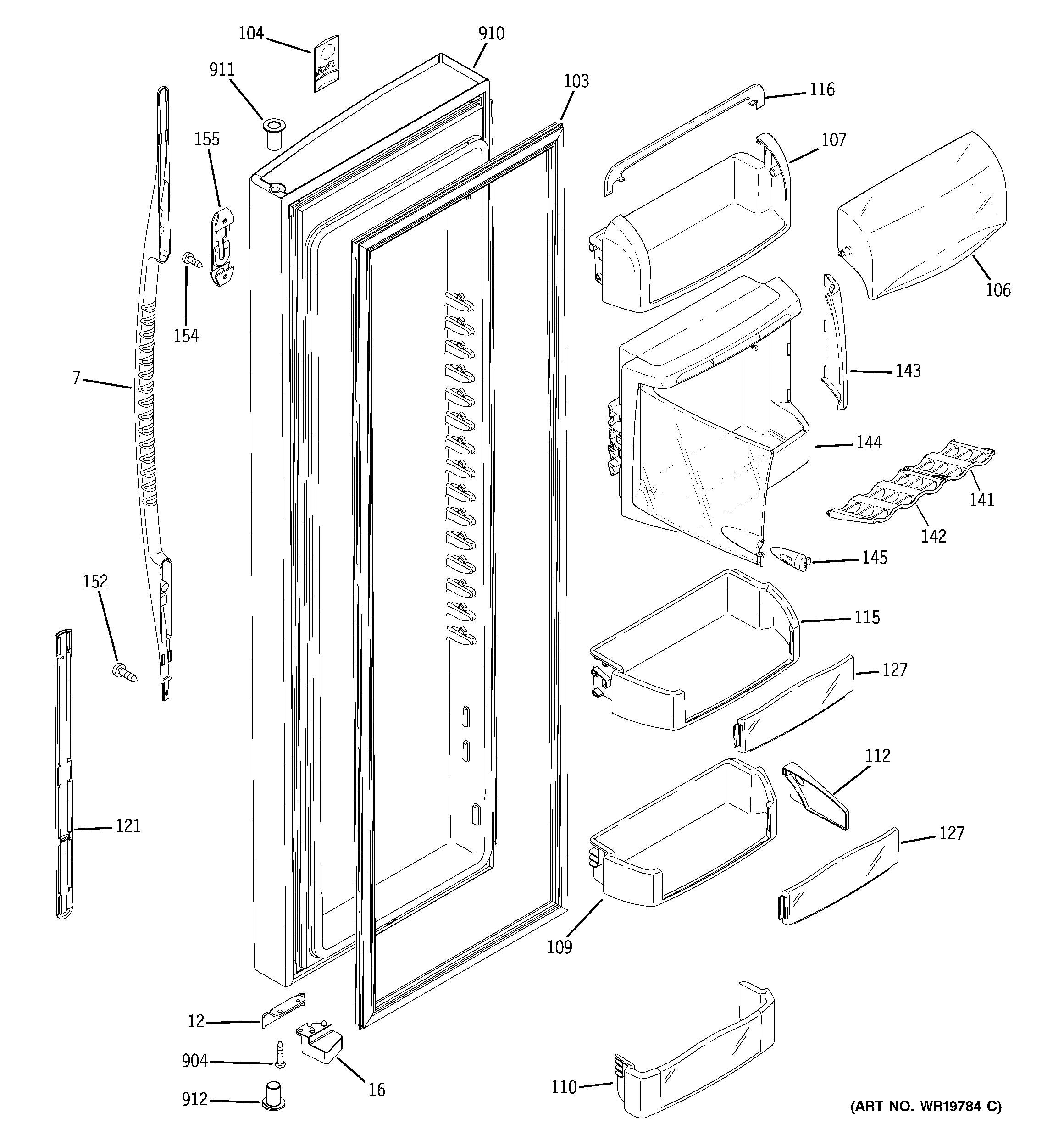 GE PCF25PGSABB fresh food door diagram