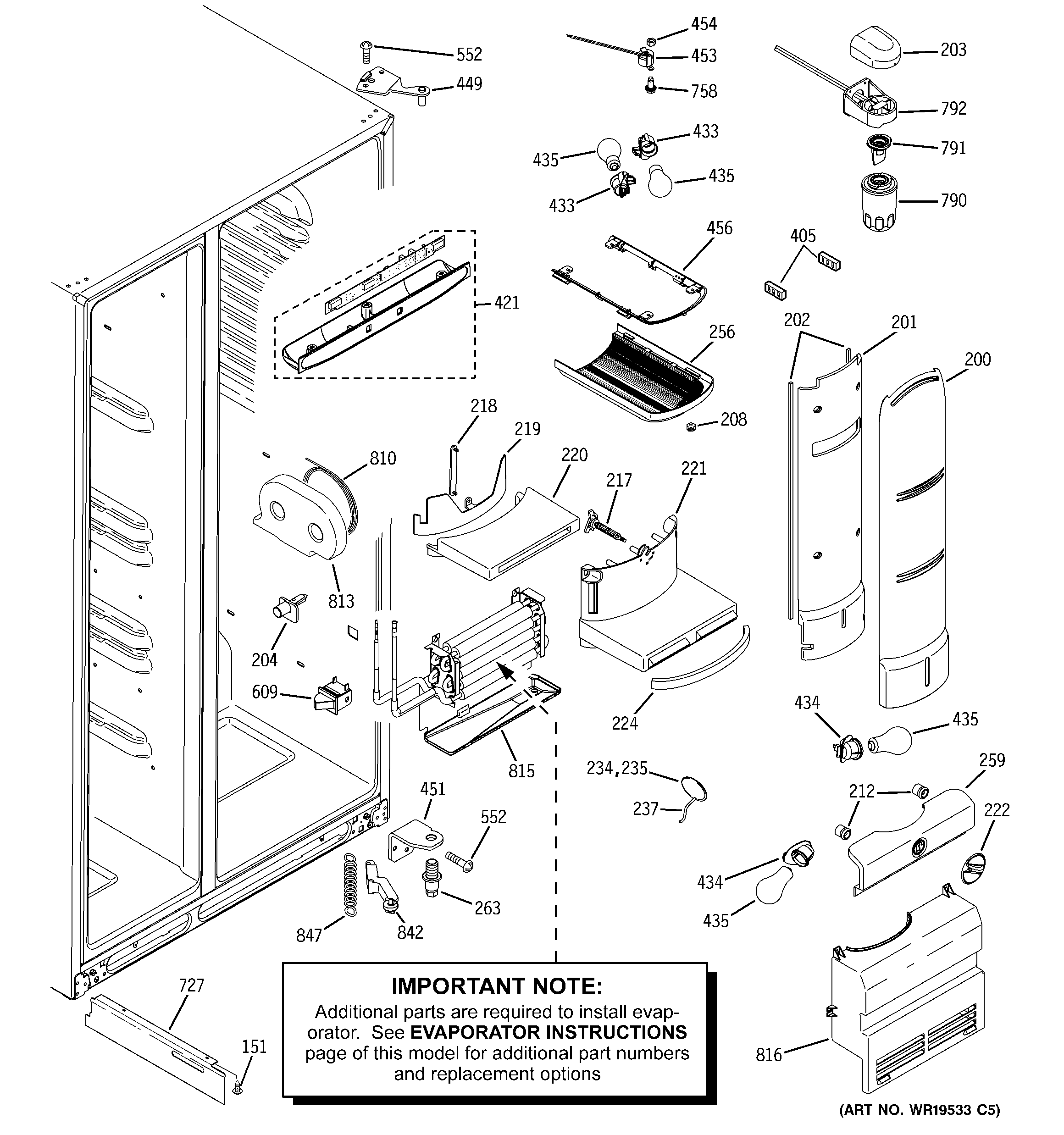GE PCF25PGSABB fresh food section diagram