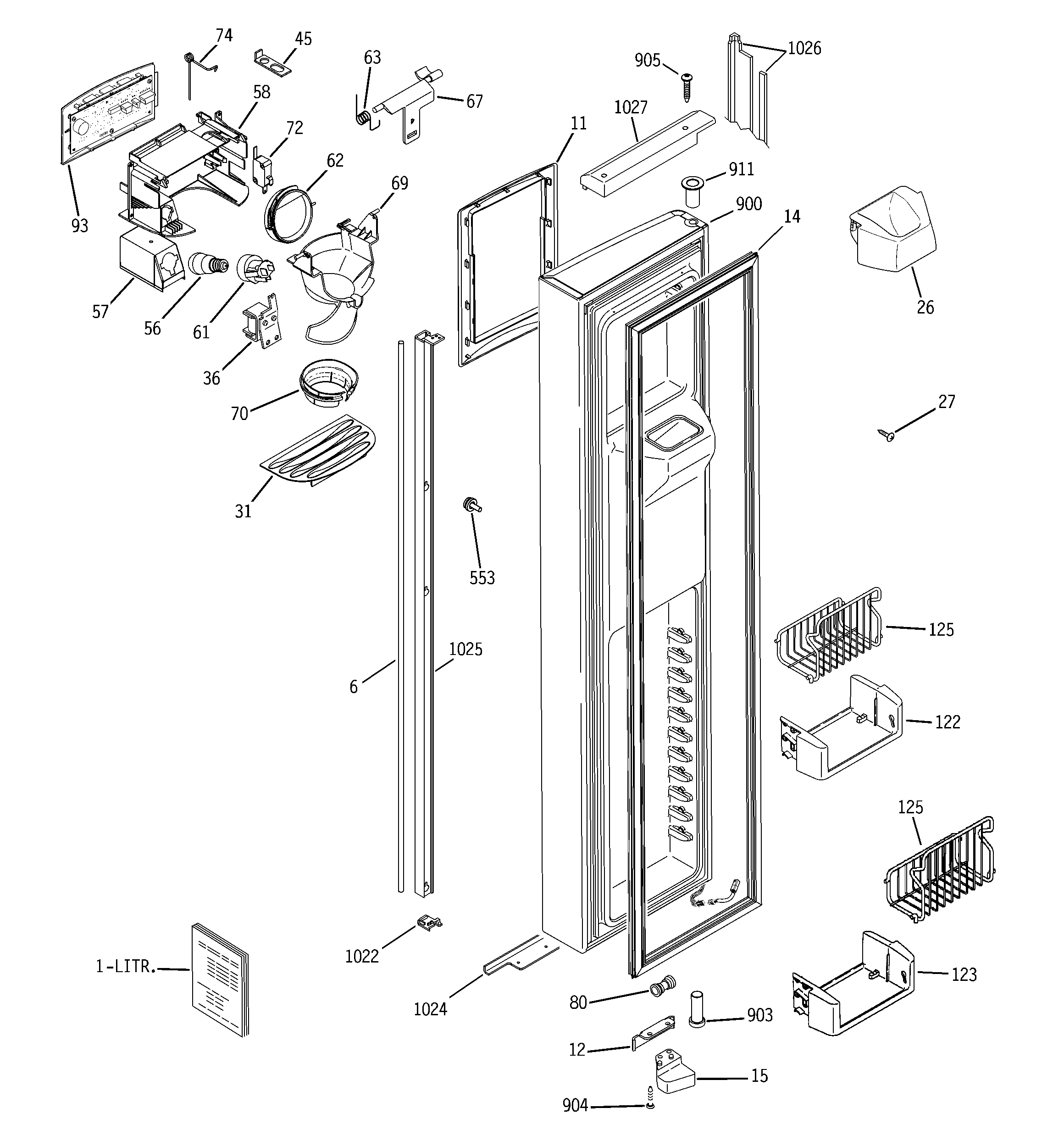GE PSH25NGSACV freezer door diagram