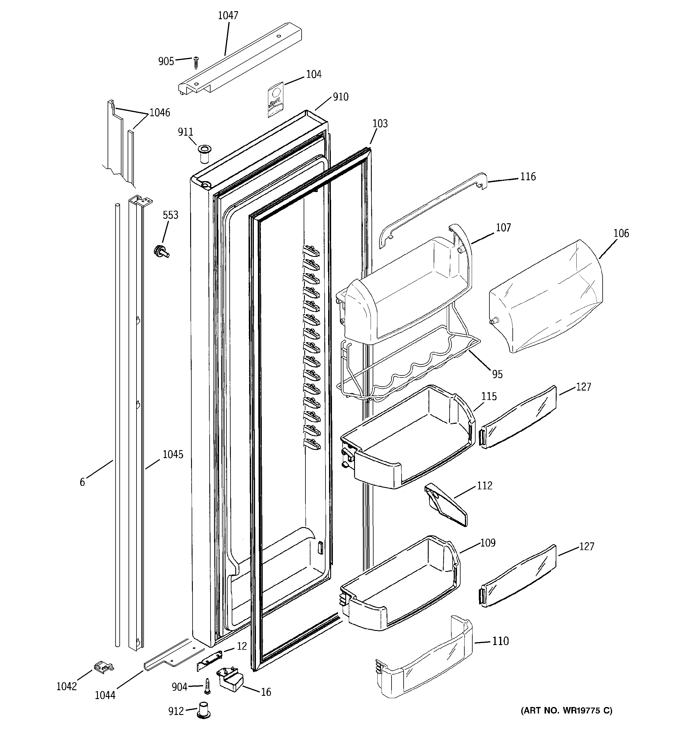GE PSH25NGSACV fresh food door diagram