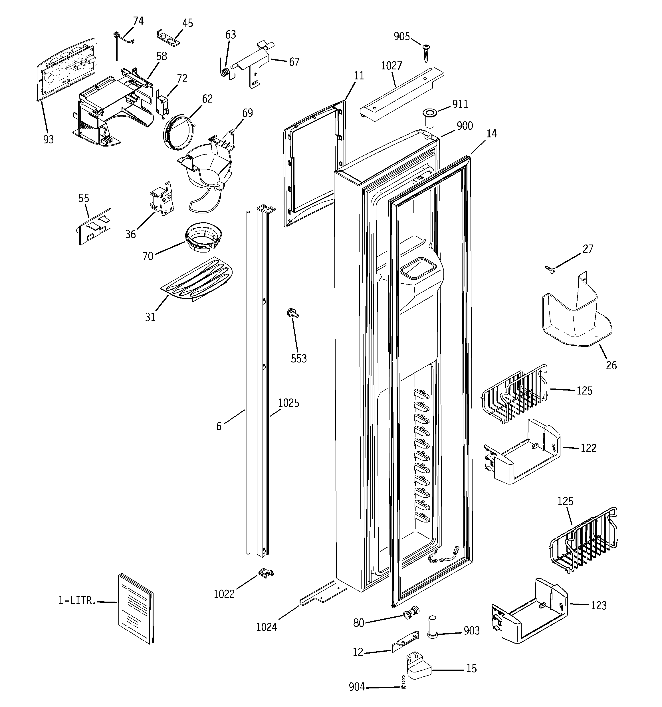 GE PSH25PGSACV freezer door diagram