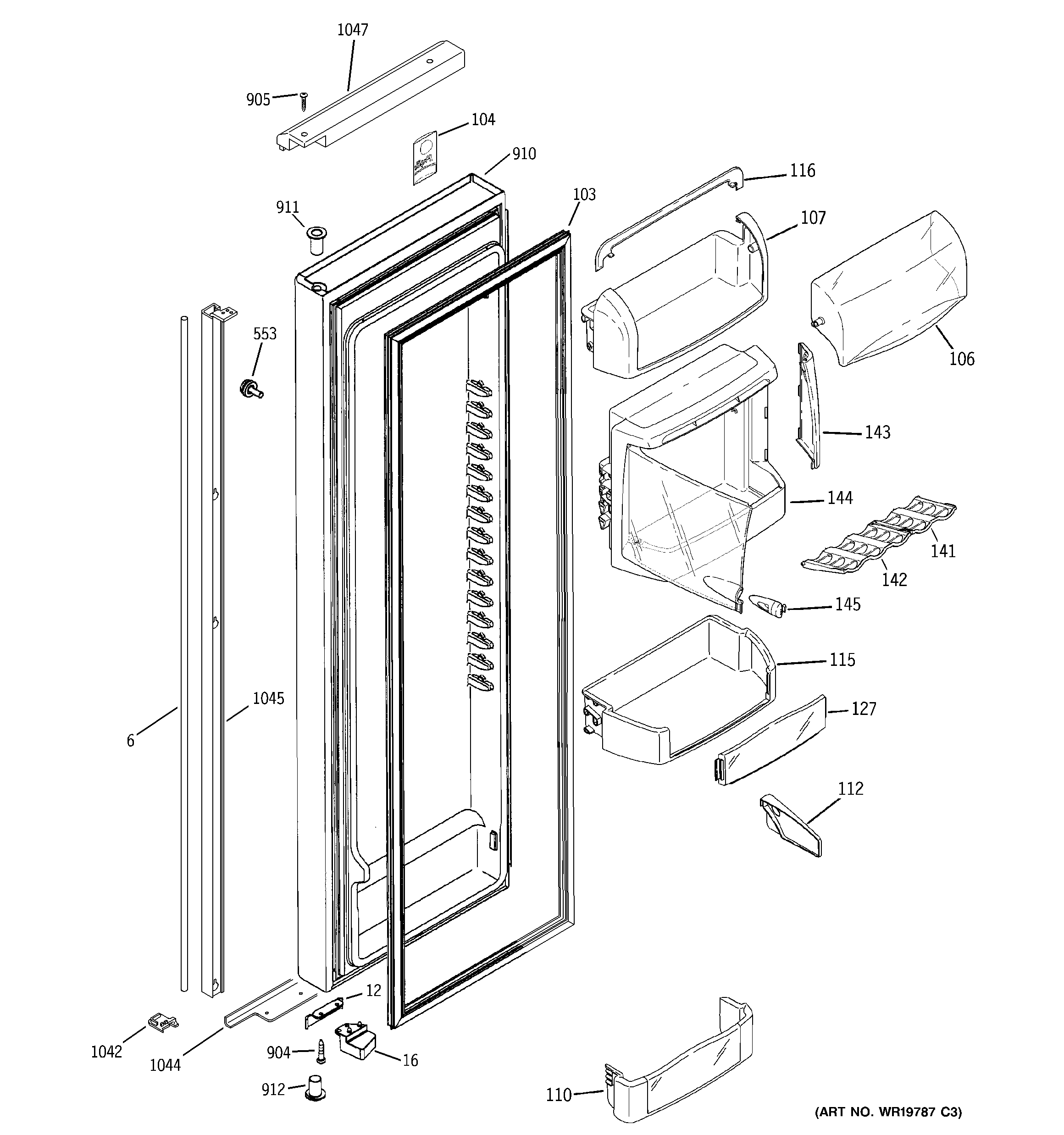 GE PSH25PGSACV fresh food door diagram