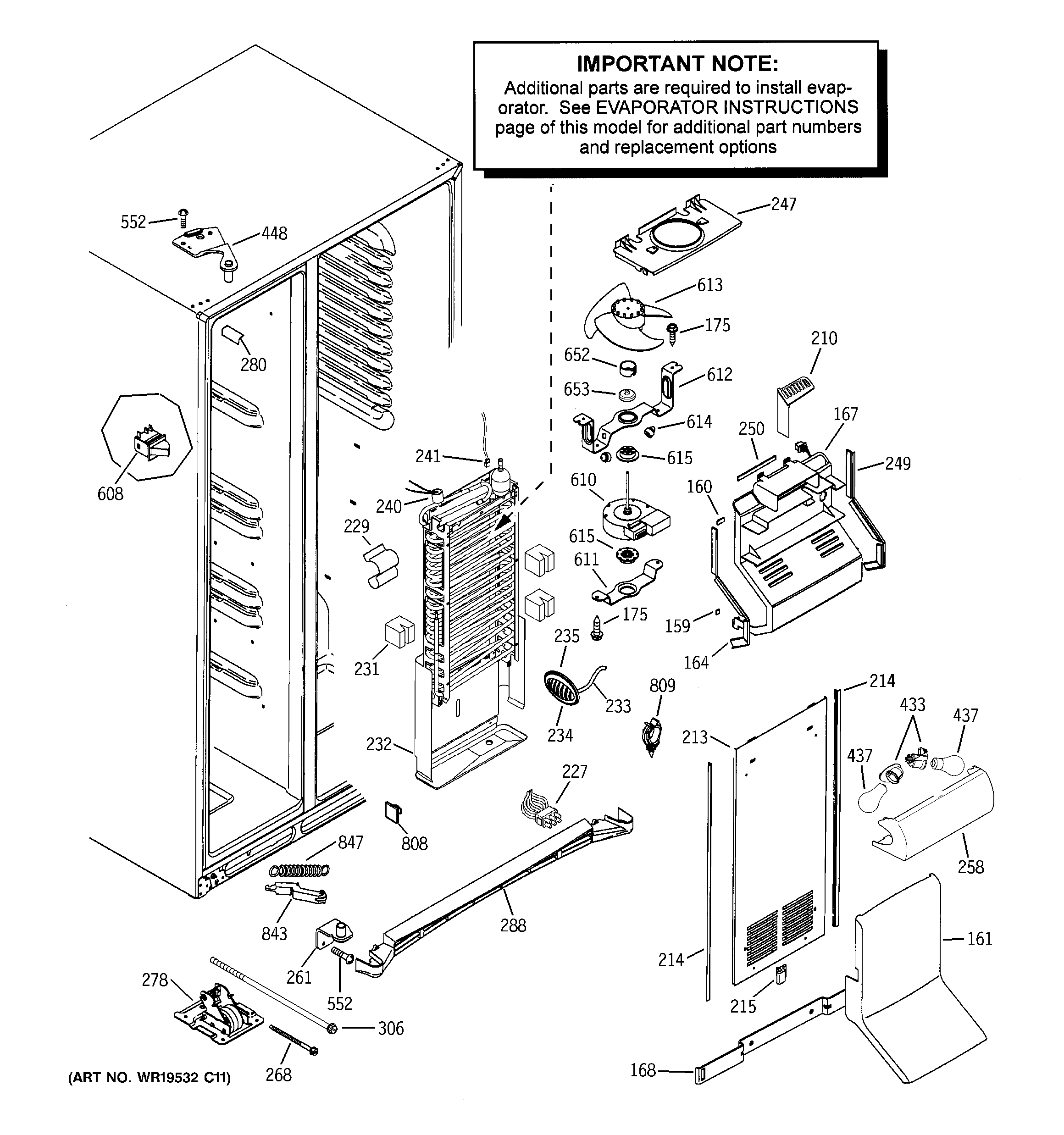 GE PSH25PGSACV freezer section diagram