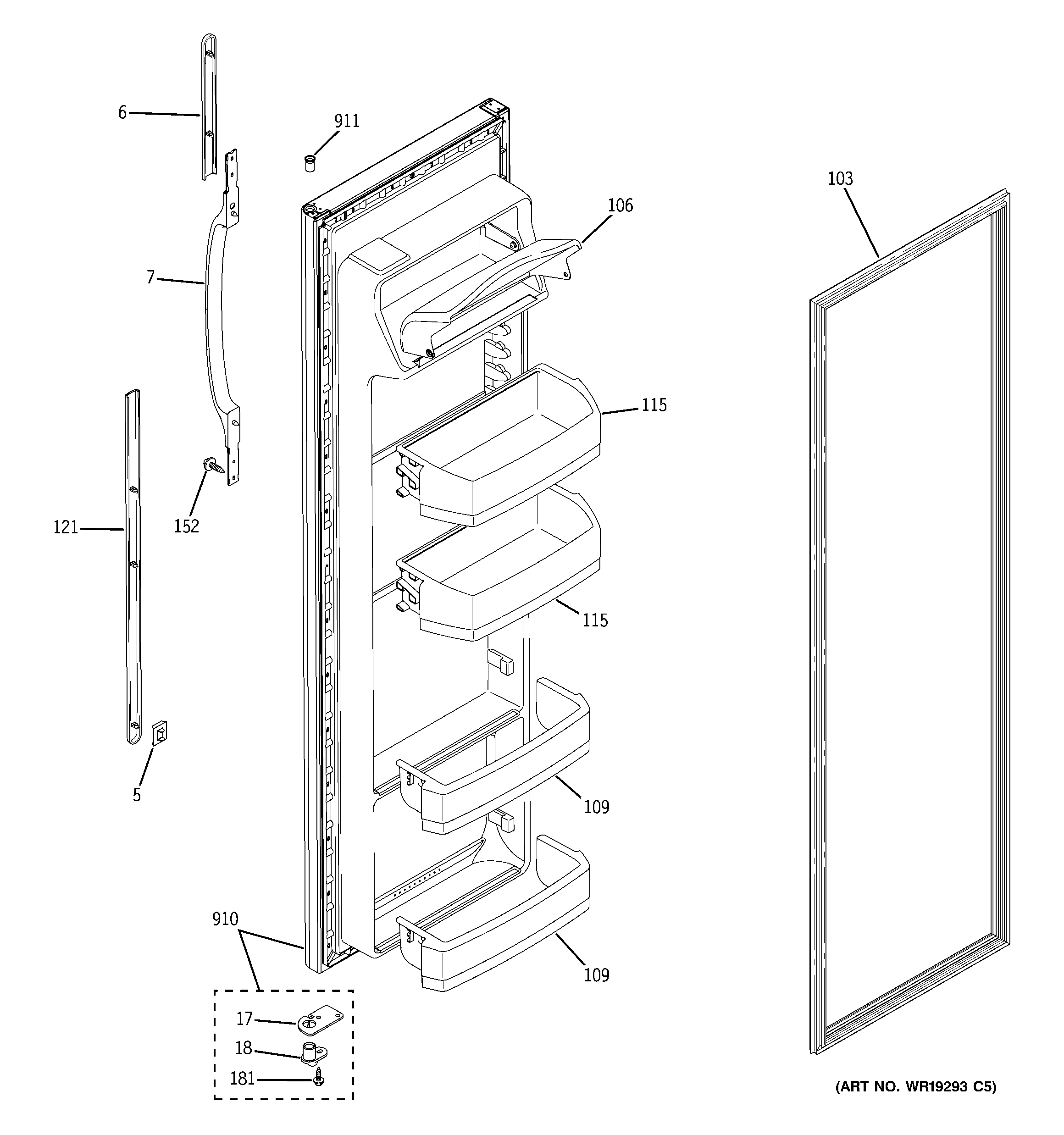 GE GSL25IGRBBS fresh food door diagram