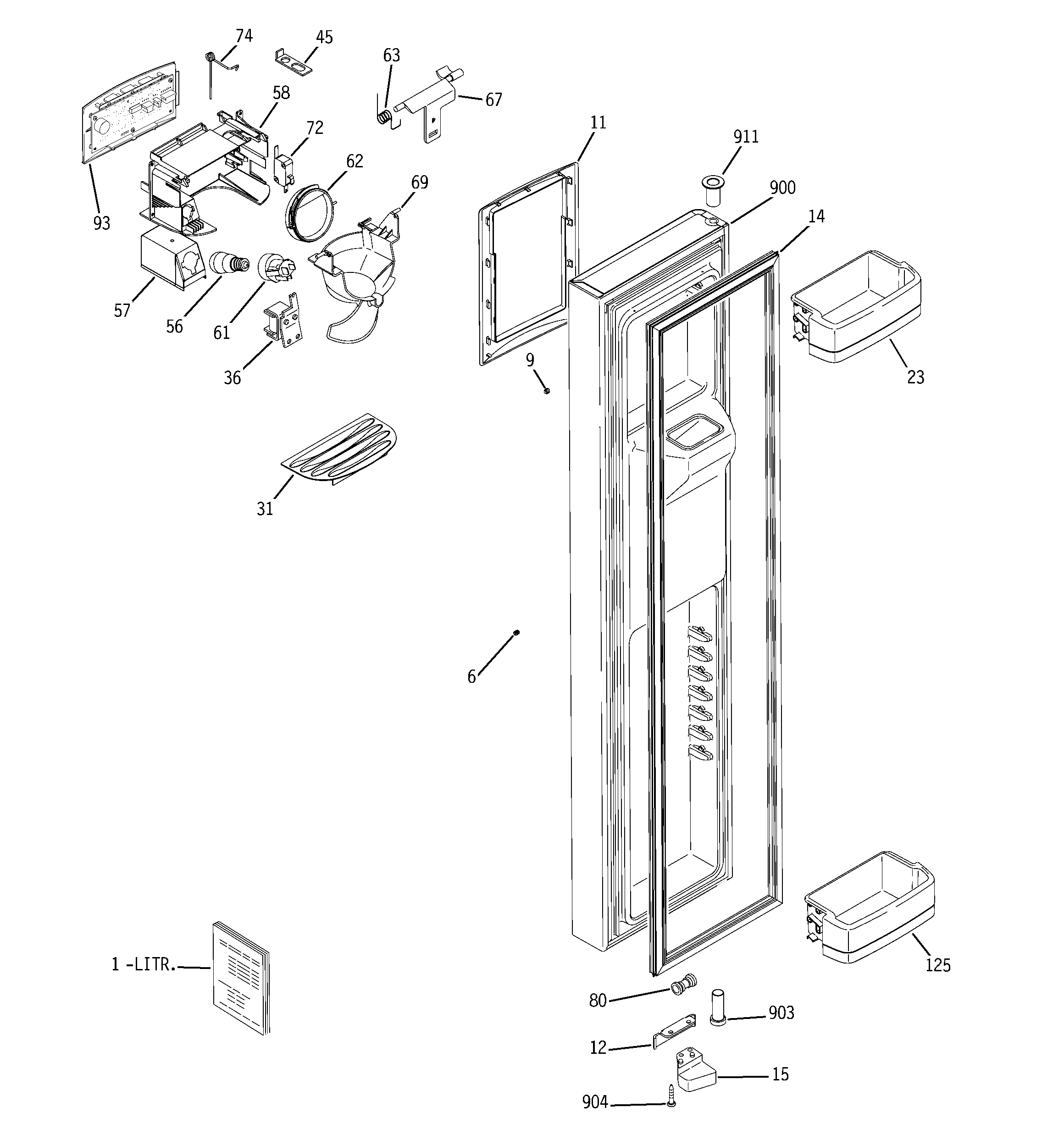 GE GCG21YESAFNS freezer door diagram