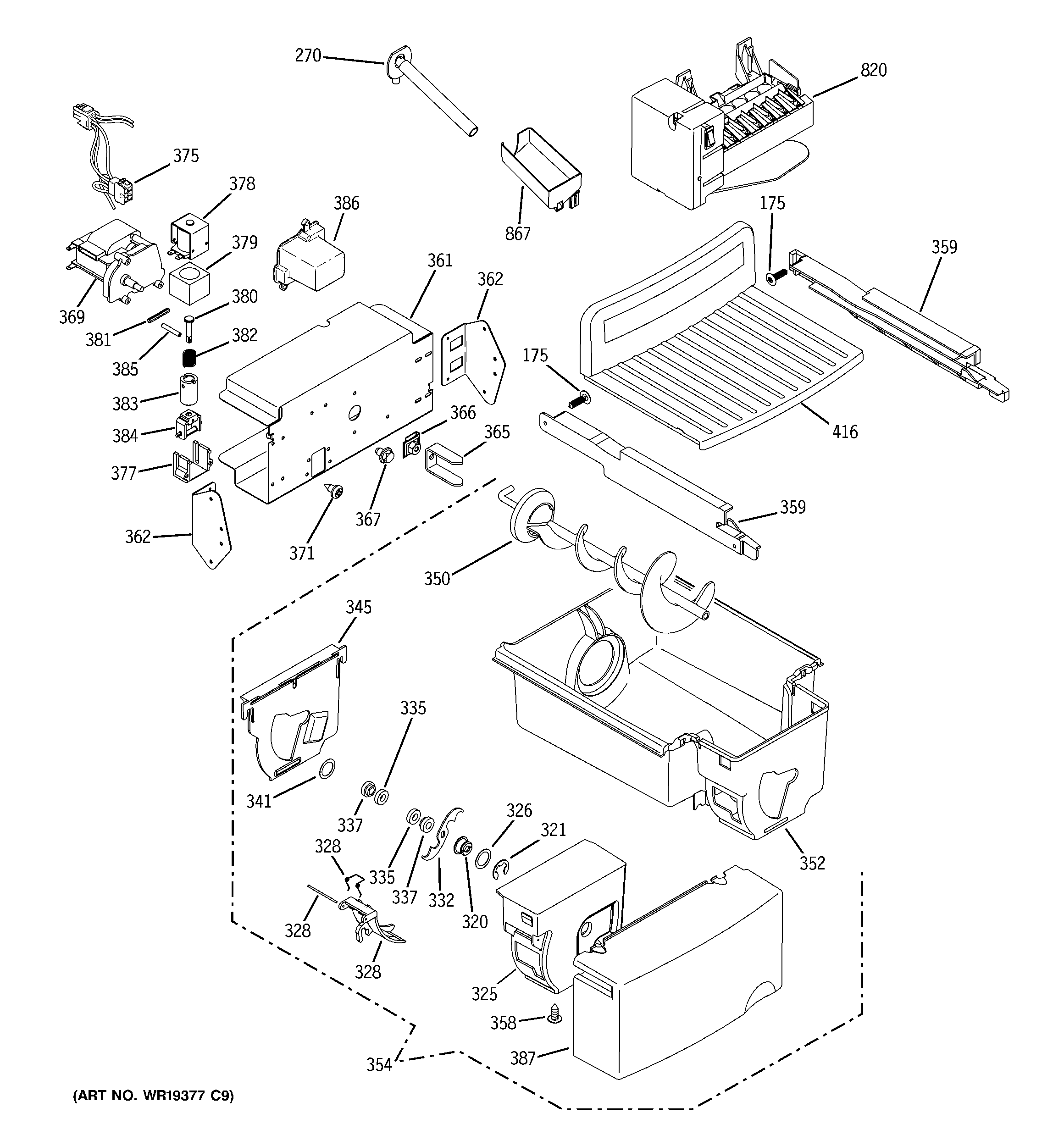 GE GCG21YESAFNS ice maker & dispenser diagram
