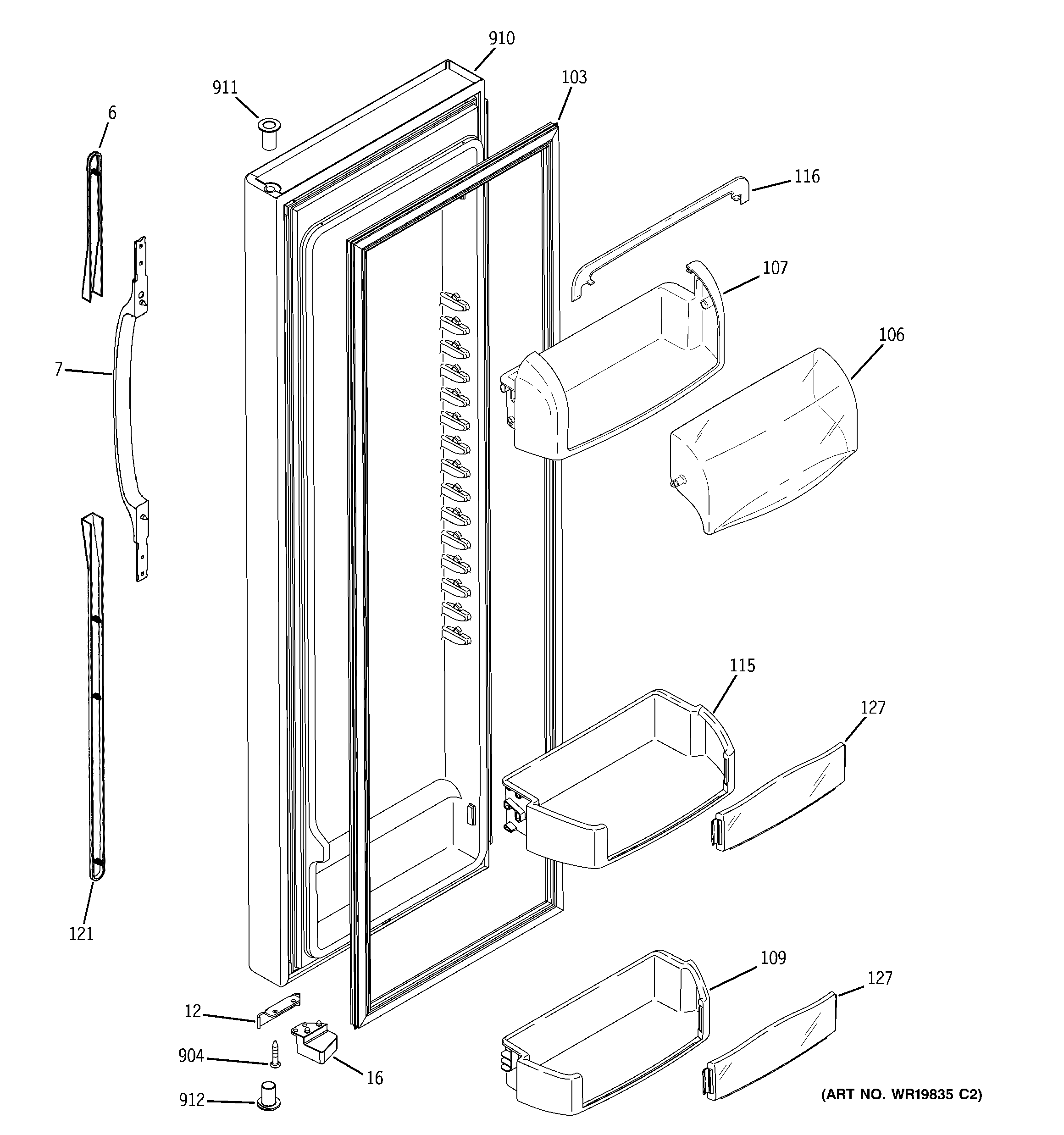 GE GSF25XGRDWW fresh food door diagram