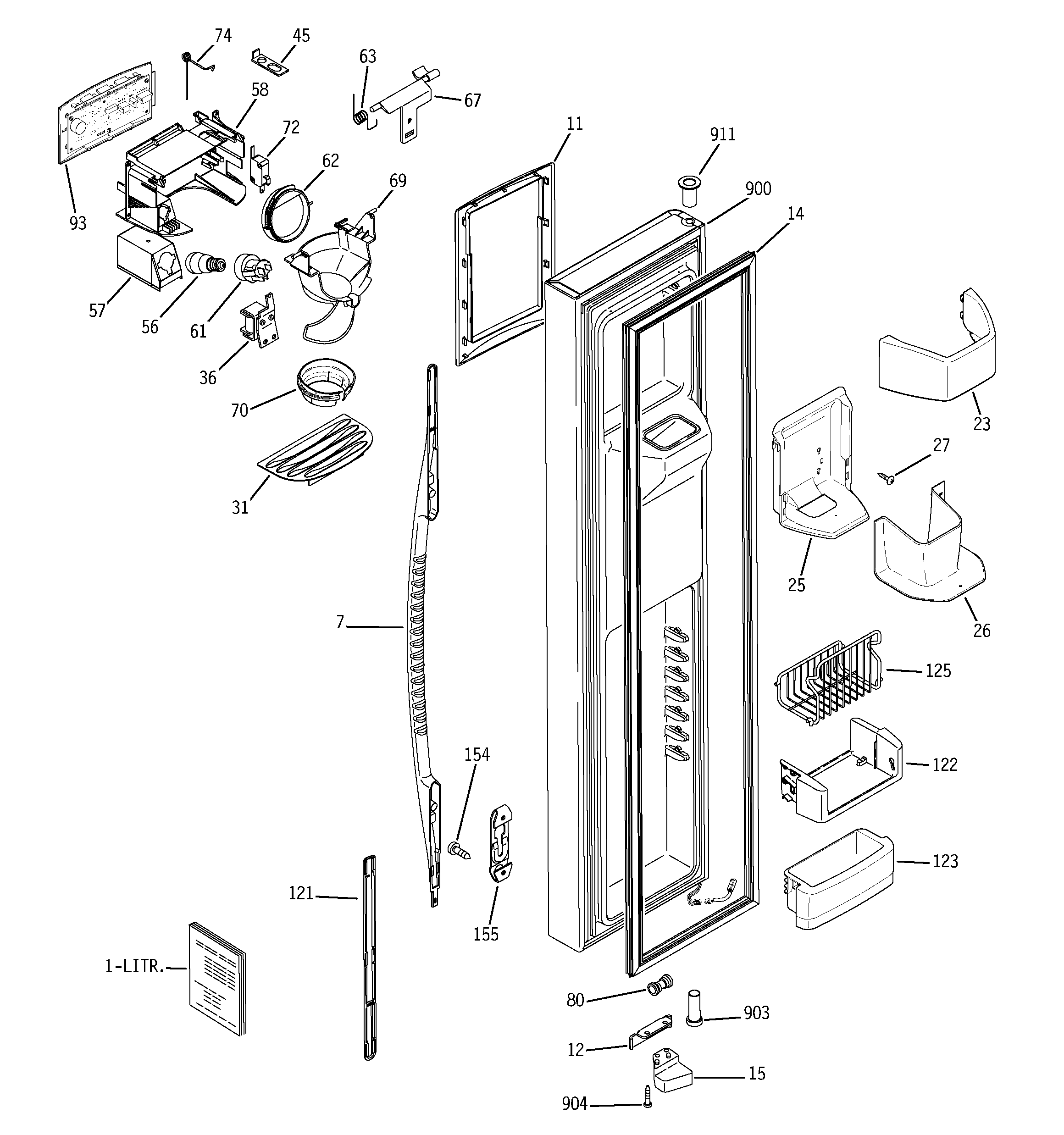 GE PSS26MGSBBB freezer door diagram