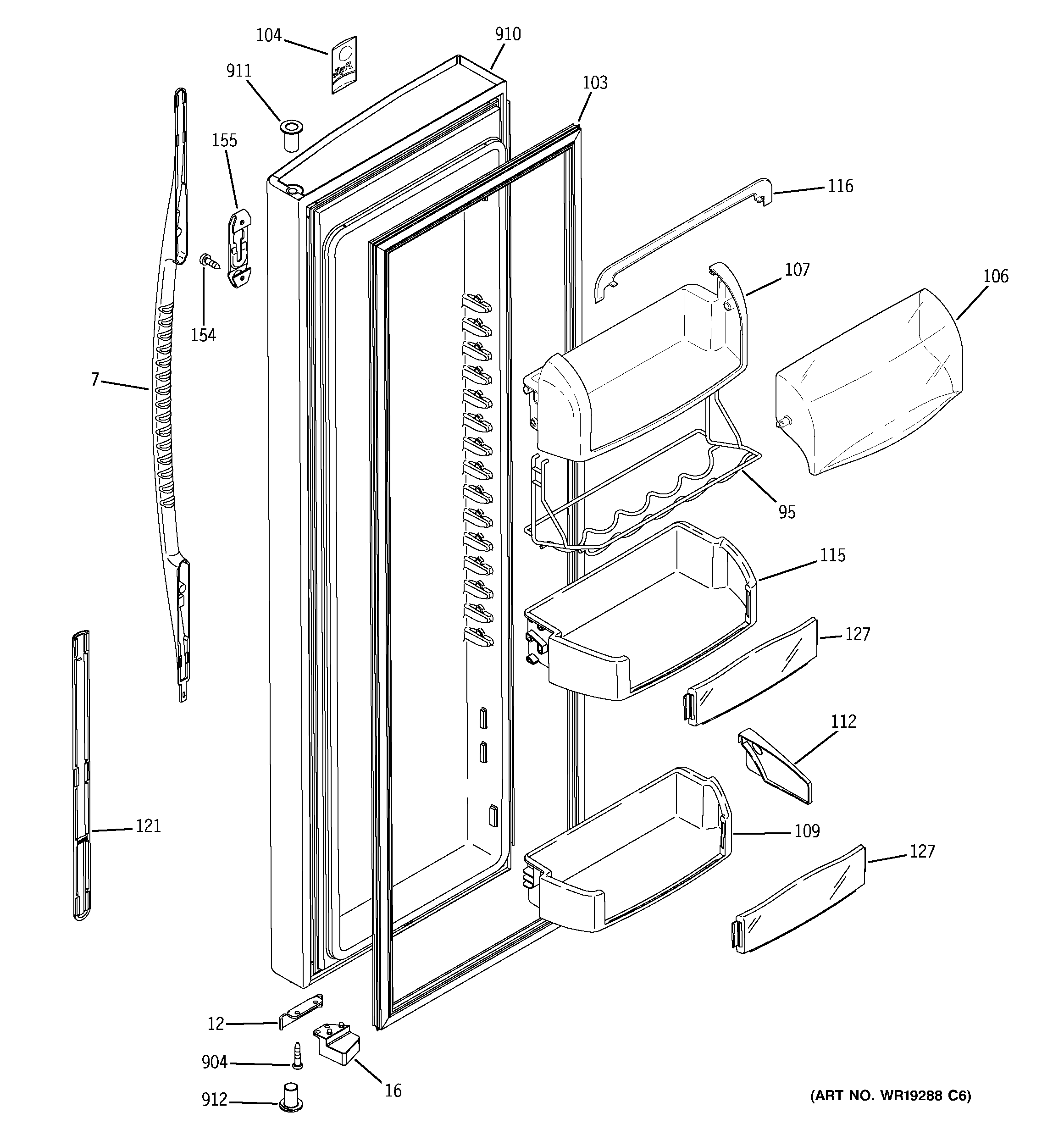 GE PSS26MGSBBB fresh food door diagram
