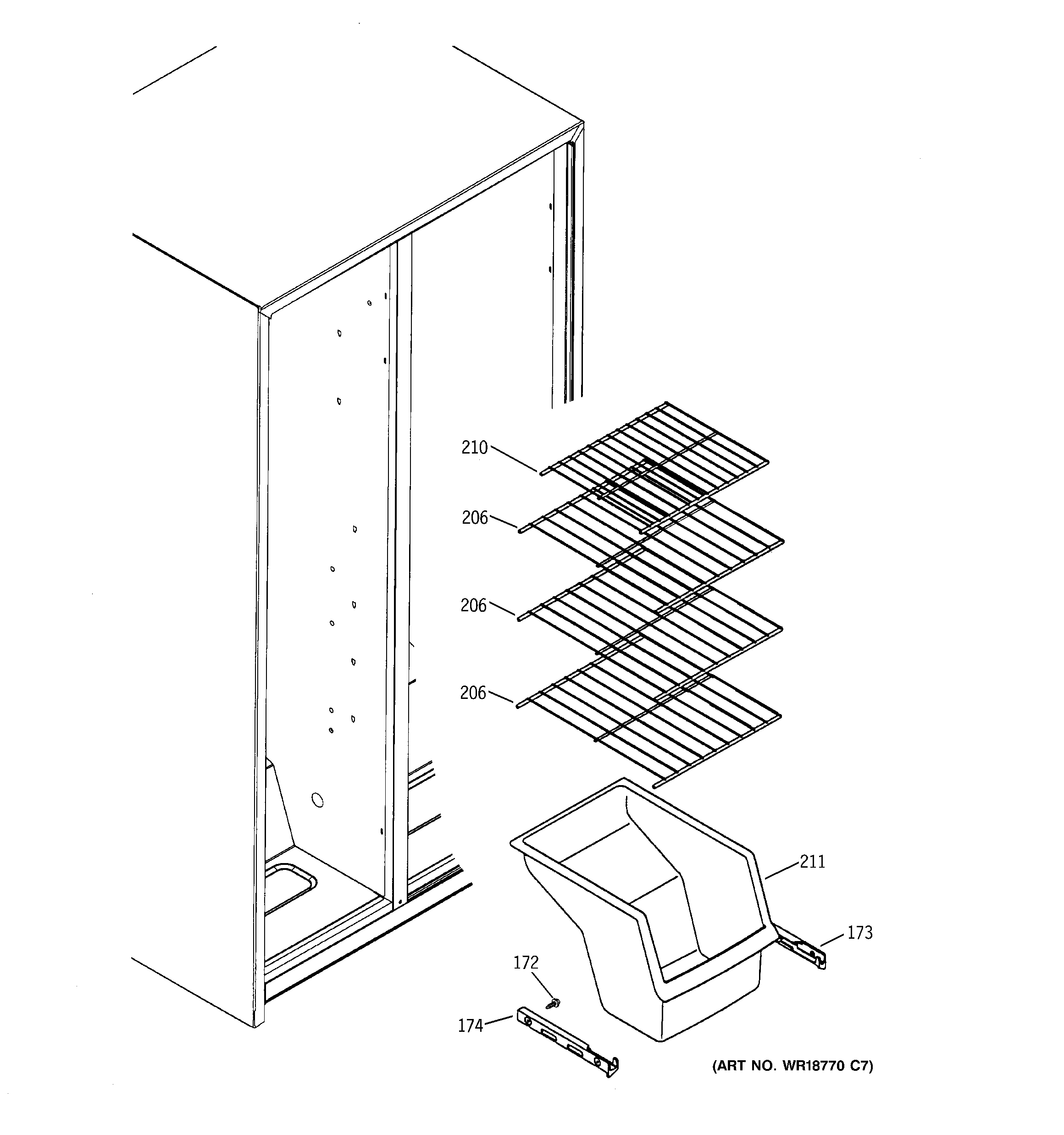 GE GSS25JFPACC freezer shelves diagram