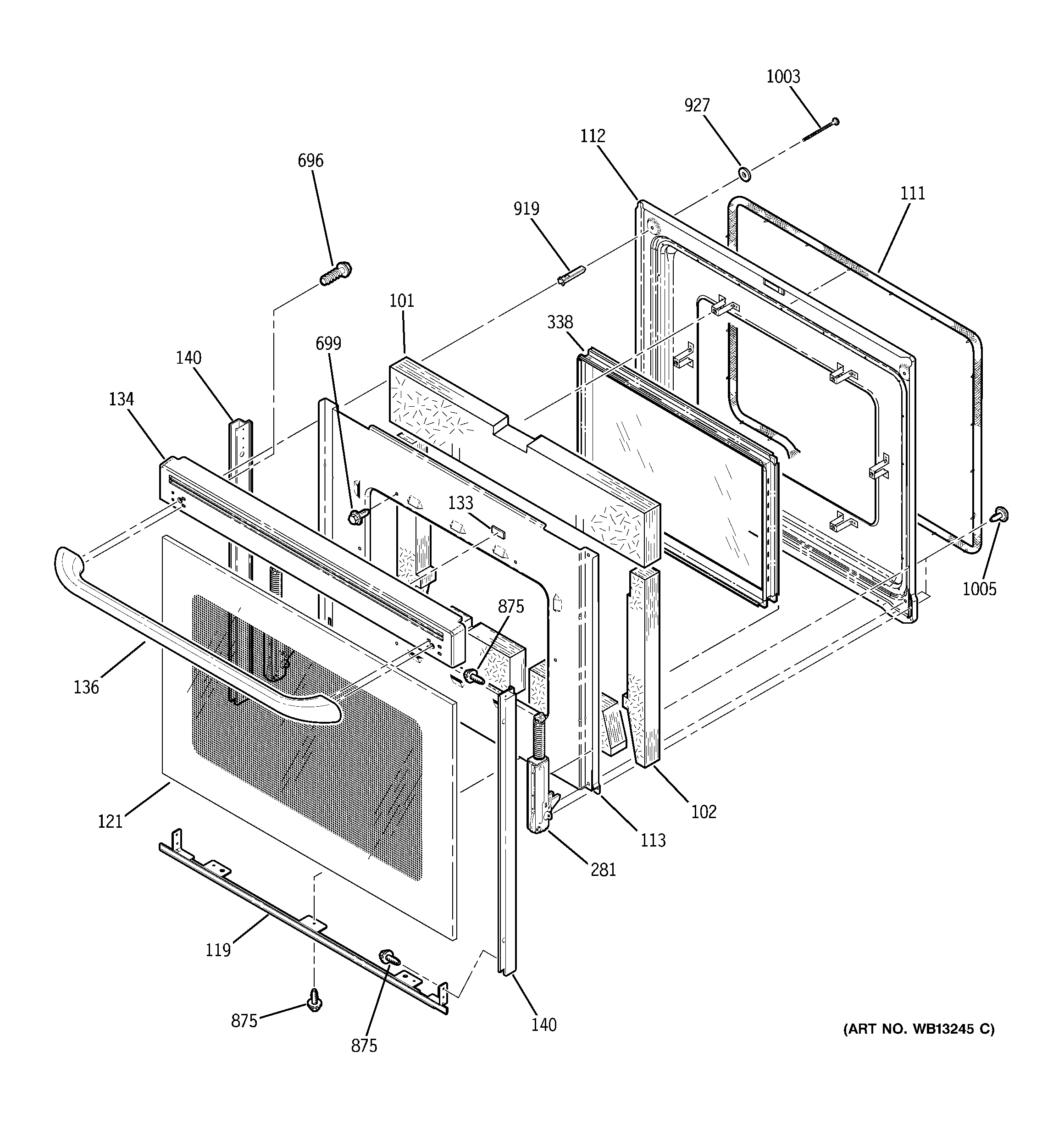 GE JBP25DJ2CT door diagram