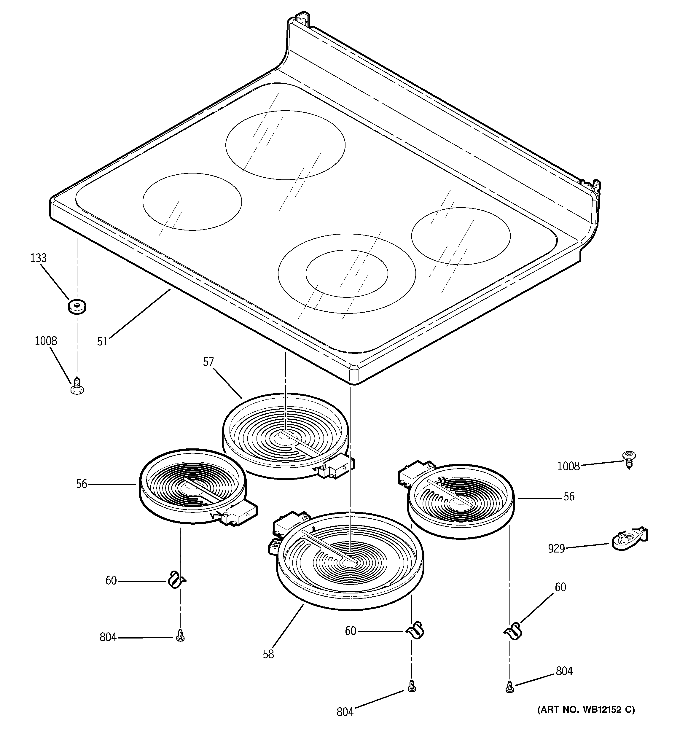 GE JBP71BH3WH cooktop diagram