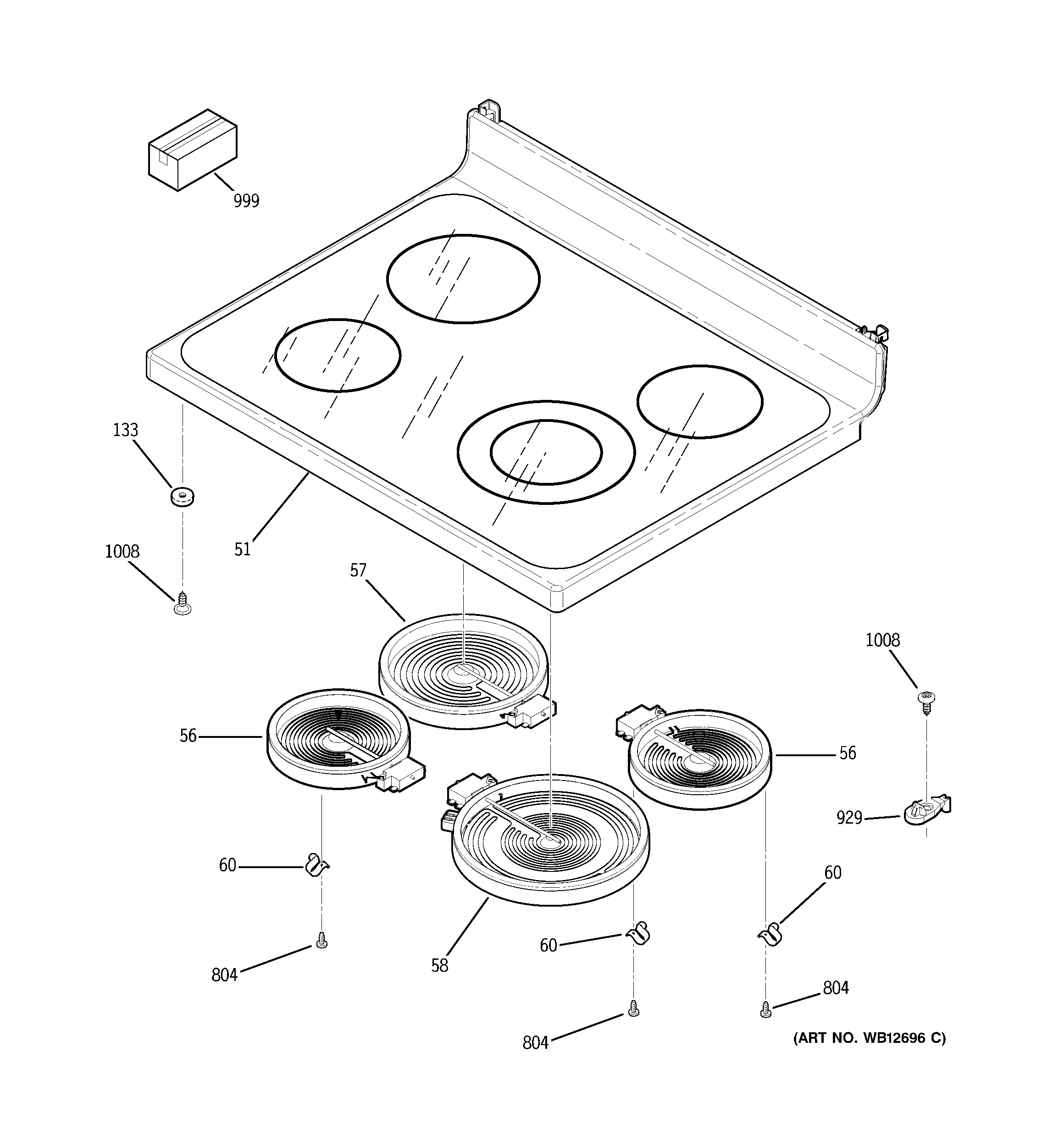 GE EER3000H02TW cooktop diagram