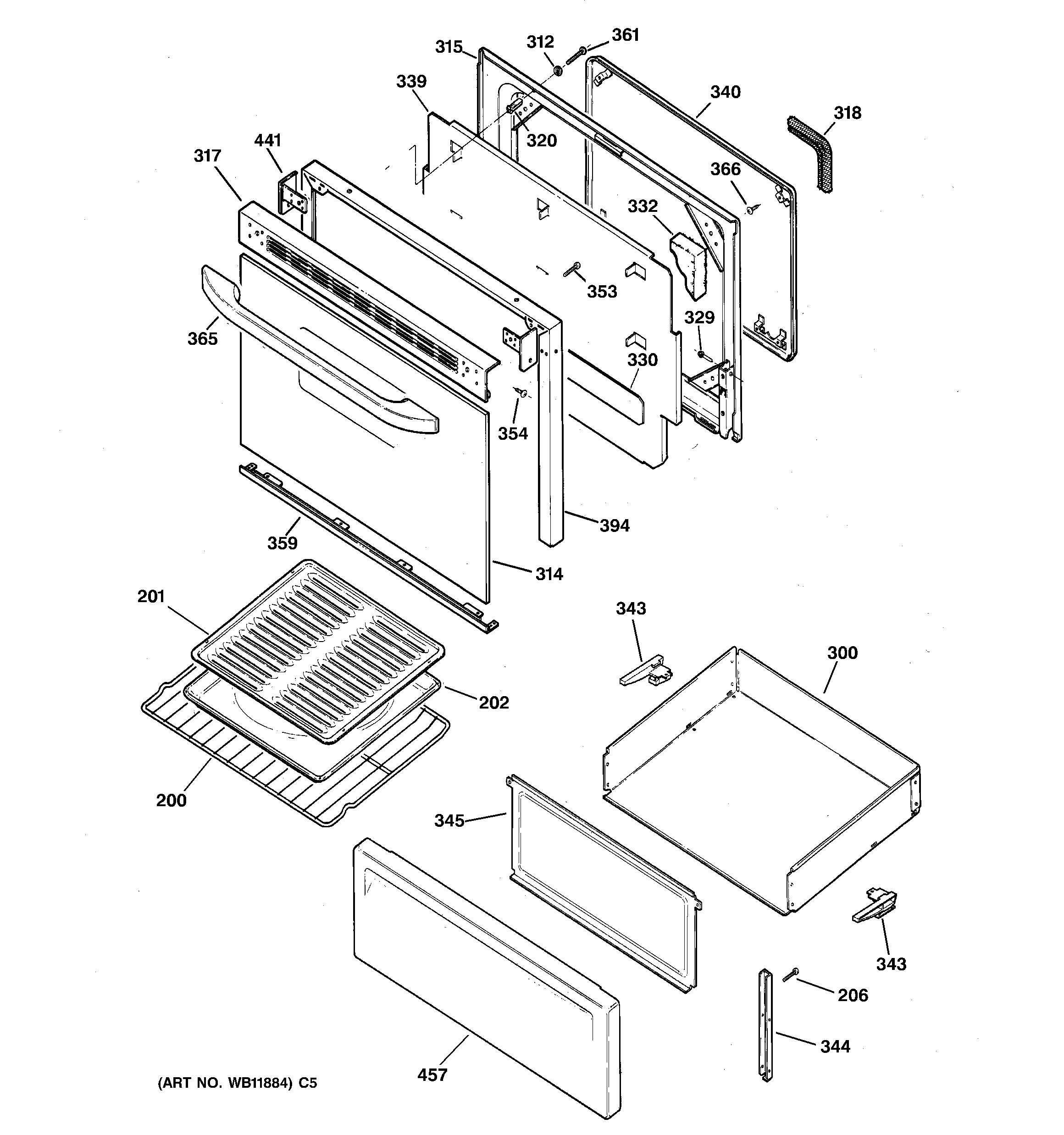 GE JBP60BH2WH door & drawer parts diagram