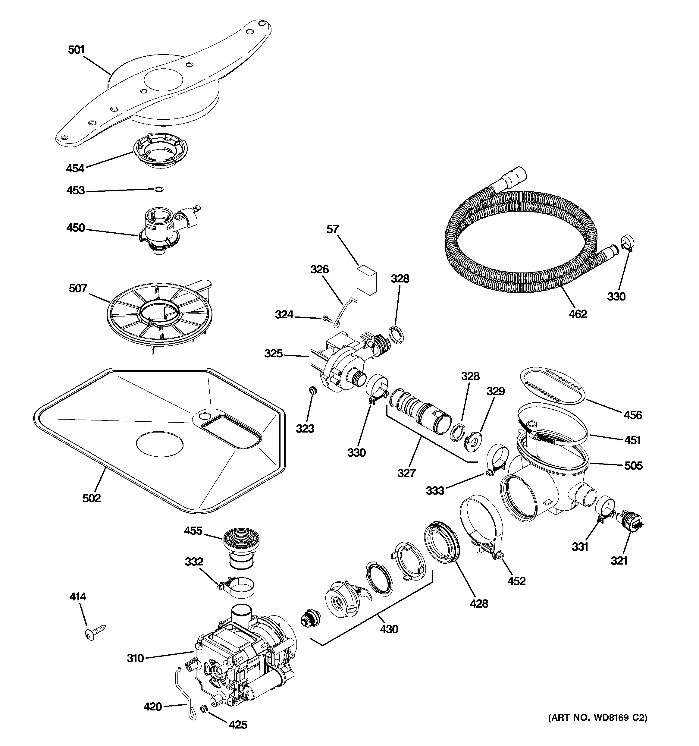 GE PDW8400J10WW motor-pump mechanism diagram