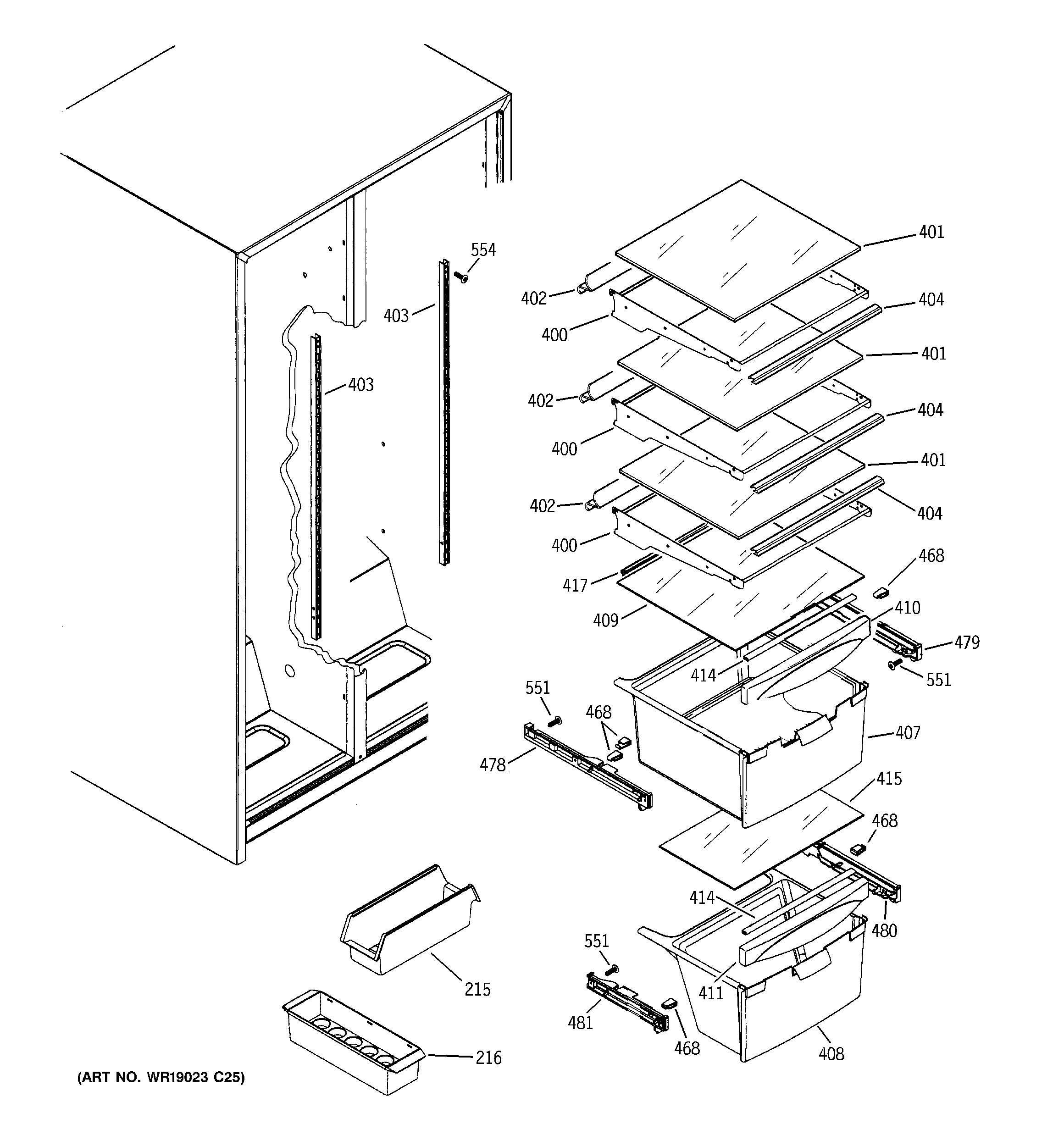 GE GSG20IBSAFWW fresh food shelves diagram